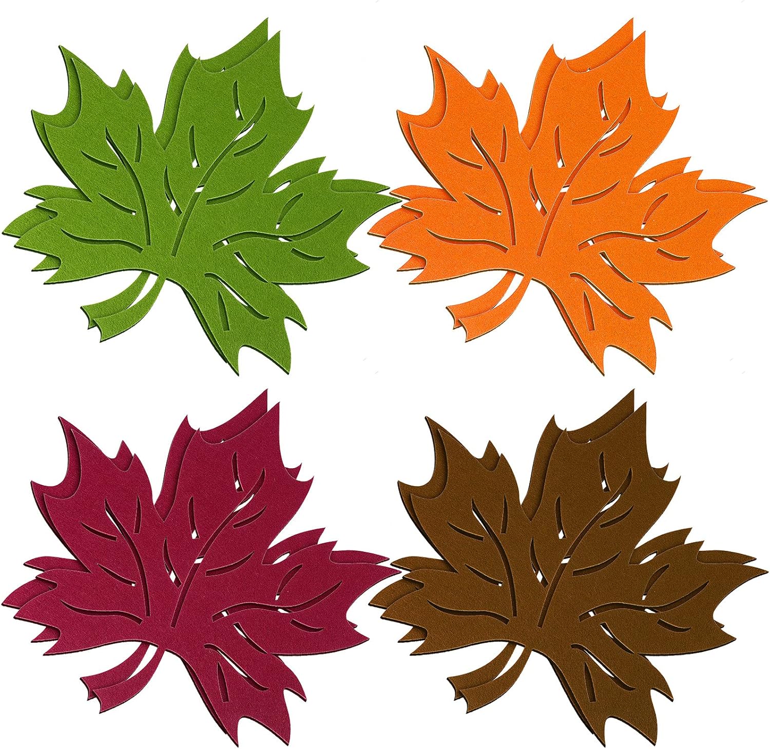 Tatuo 8 Pcs Thanksgiving Maple Leaf Placemats Thanksgiving Harvest Maple Leaf Shaped Placemats Felt Non-Slip Table Mats Coasters for Autumn Fall Home Dinner Table Decor(12.8 x 12.8 Inch)