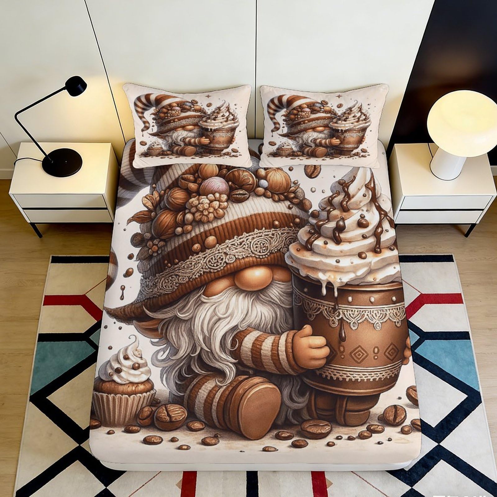 3D Printed Cartoon Chocolate Elf Fitted Sheet Microfiber Deep Pocket Bedroom Bedding Chocolate Mattress Fitted Cover for Adult Teen 200x200x25cm 90x200x25cm