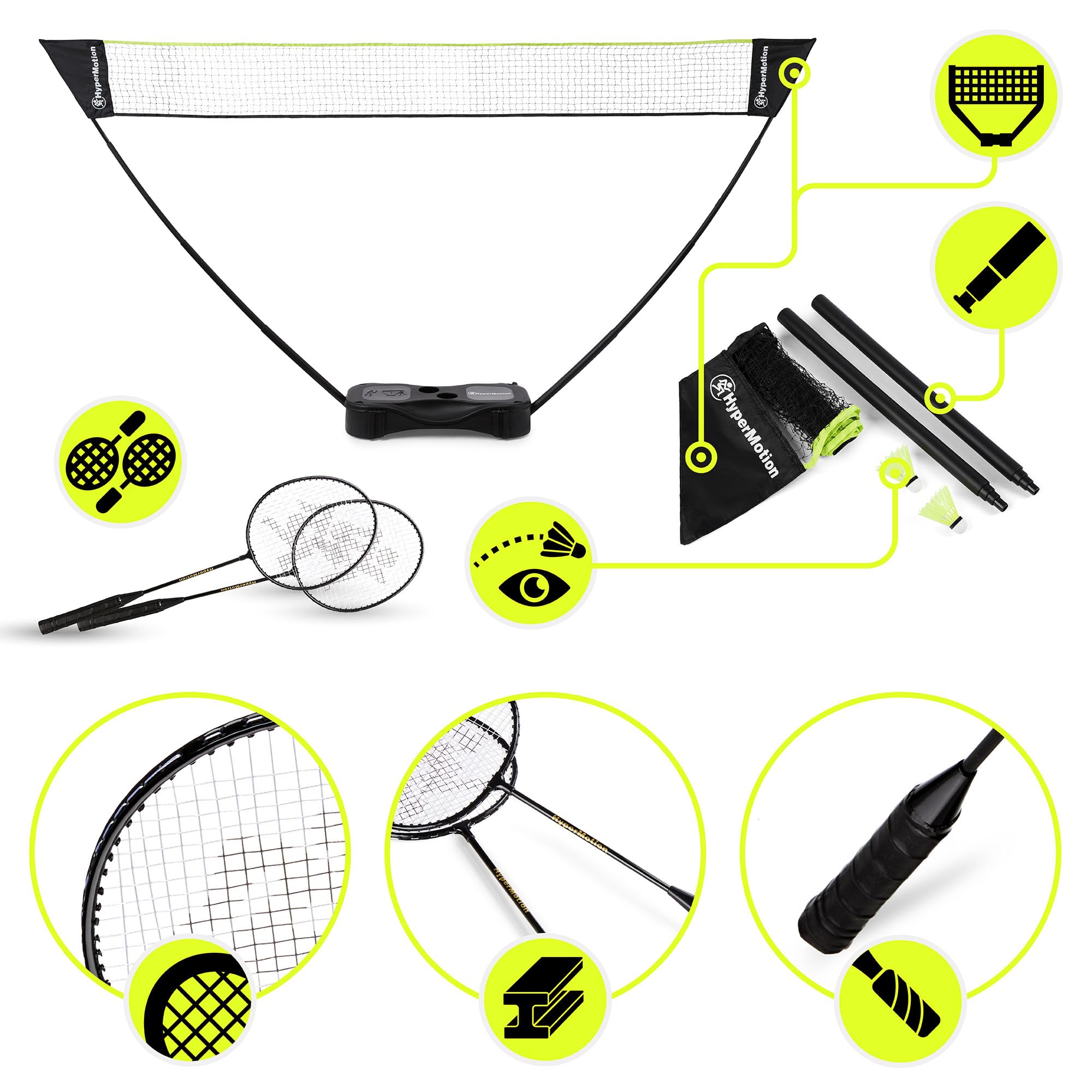 HyperMotion Racchetta Badminton - Racchetta Adulto in Acciaio con Borsa Oxford - Set Badminton Completo Giochi Esterni 0,75kg 10+