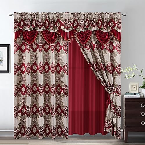 Petrichor Elegant Cortinas con hilos dorados y plateados, cenefa adjunta con tratamiento de ventana de lujo, respaldo transparente y 2 alzapaños