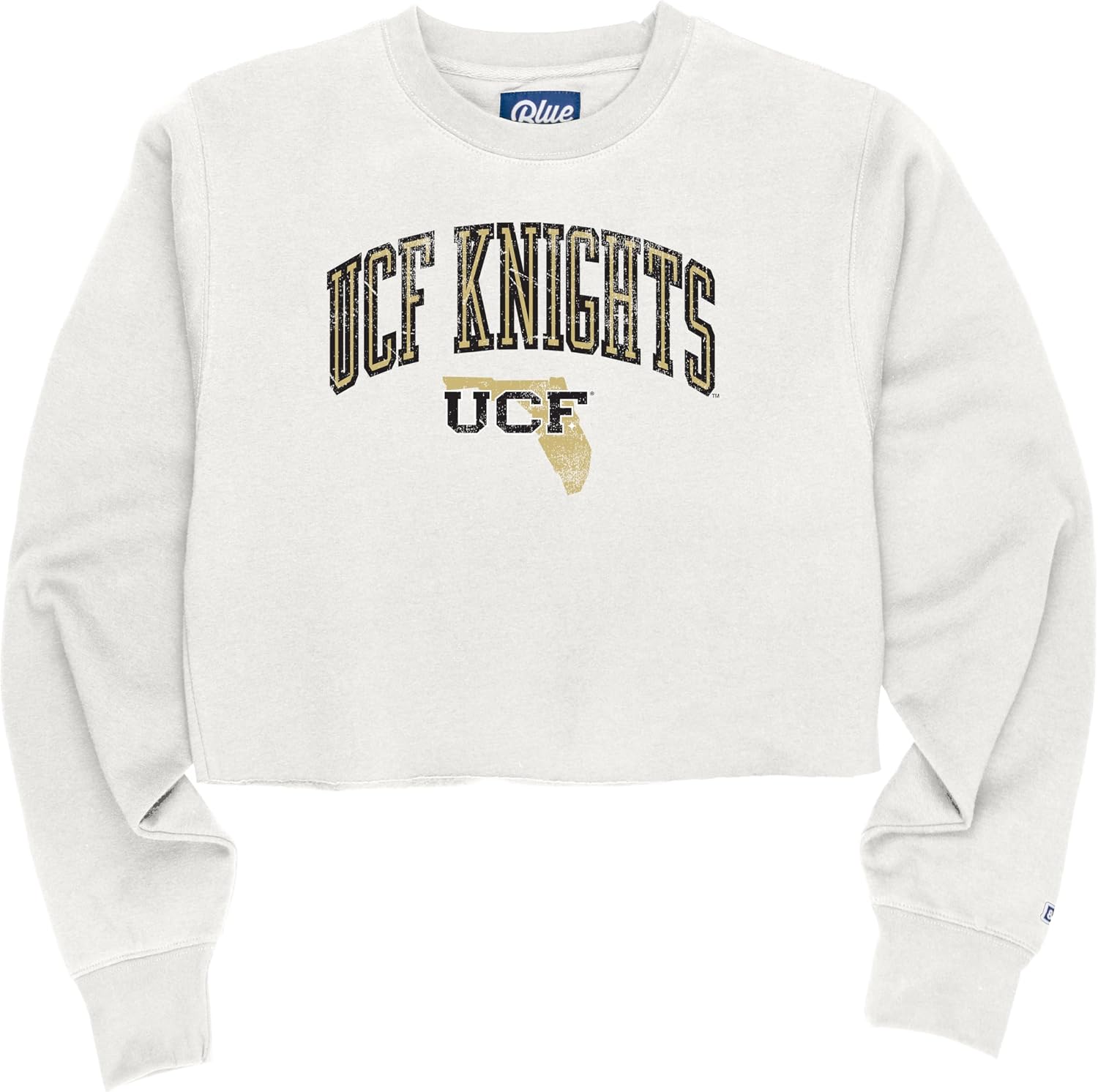 Blue 84 NCAA womens Ncaa Officially Licensed Crop Crewneck Sweatshirt Vintage Arch Over White