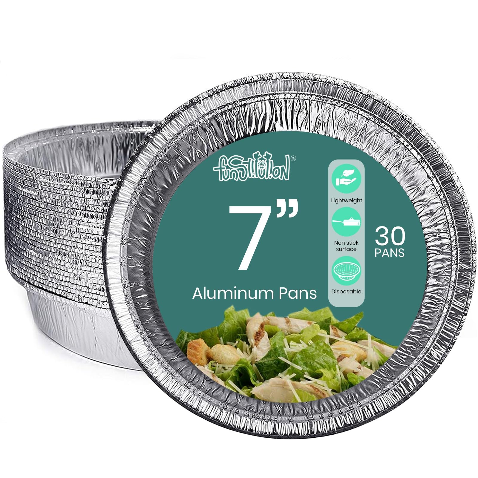 - FUNSTITUTION Round Disposable Aluminum Pie Pans (30 Pack) - 7 Inch Disposable Pie Pans - Round Aluminum Foil Pans For Baking, Grilling, Cooking, Storing, Prepping