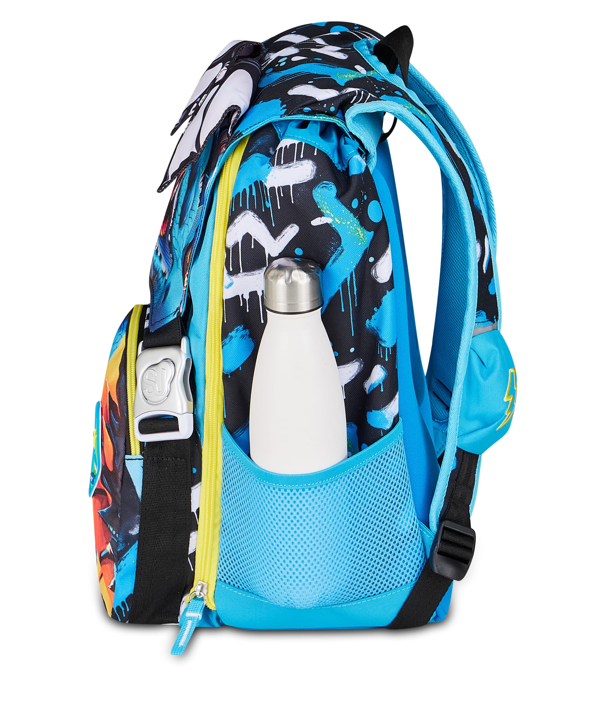 SJ GANG STYLE JAM GANG Zaino Scuola Estensibile Big METAL DRAGON BOY, Blu, 24 L, Zip laterali, ali drago sollevabili, Tasca portaborraccia, Scuola elementare e media, Bambino, Ragazzo