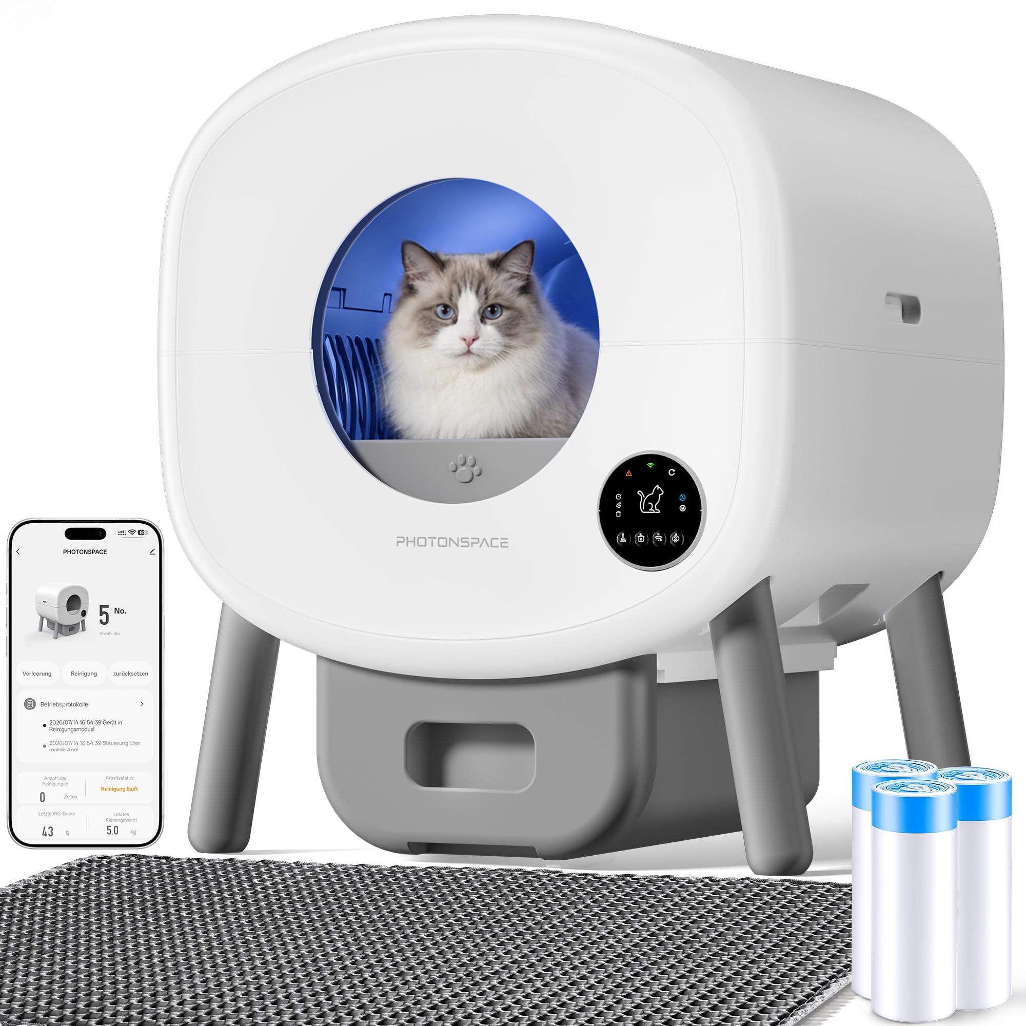 PHOTONSPACE Katzenklo Selbstreinigend XXL 95L, Automatische Katzentoilette
