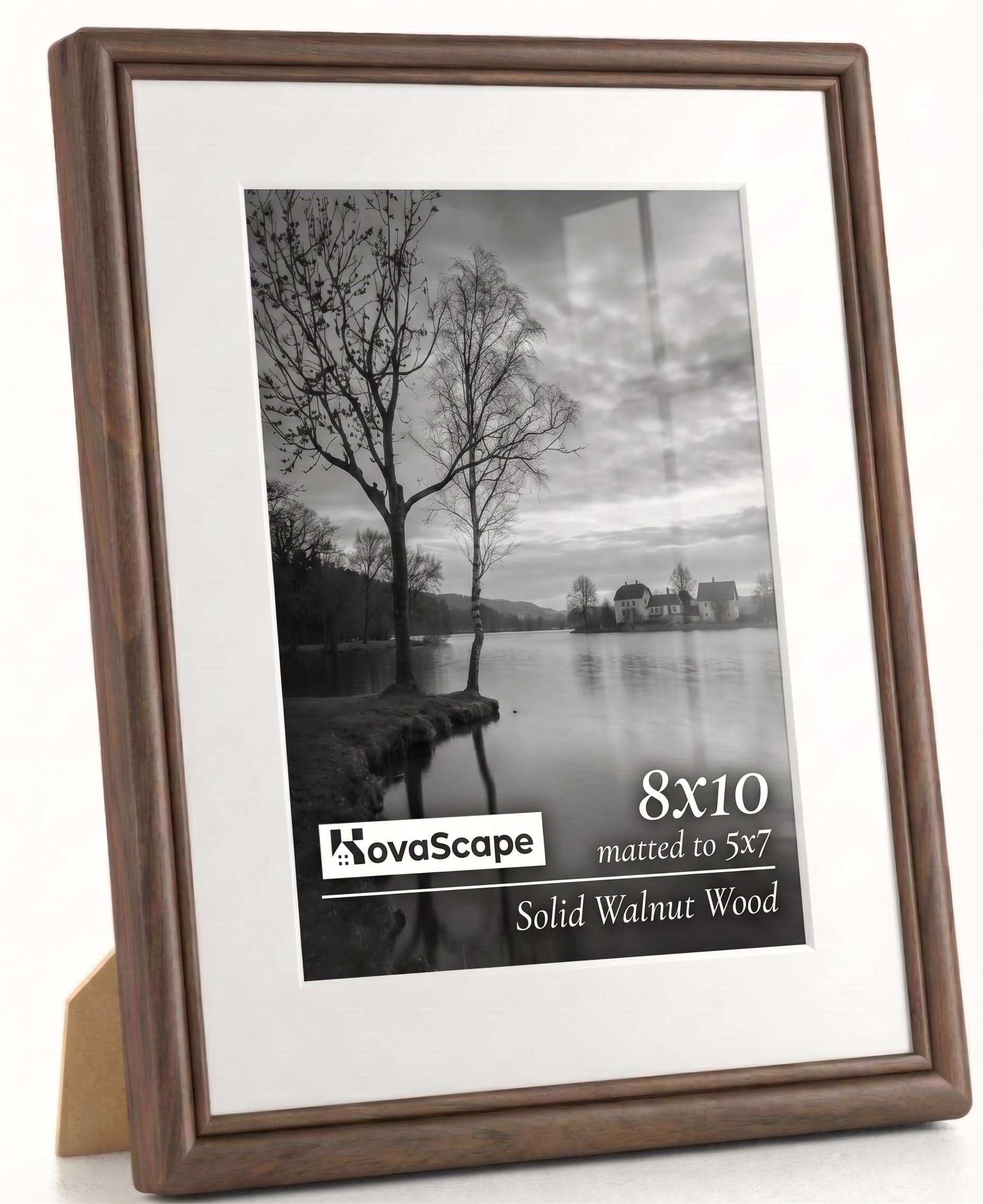 KovaScape Picture Frame, Solid Walnut Wood Frame, Double Arc Round Corner Hand Craft Photo Frame, 8x10 Matted to 5x7, 8 by 10 Frame with HD Real Glass,Wall or Tabletop Display,Pack of 1 — image 1