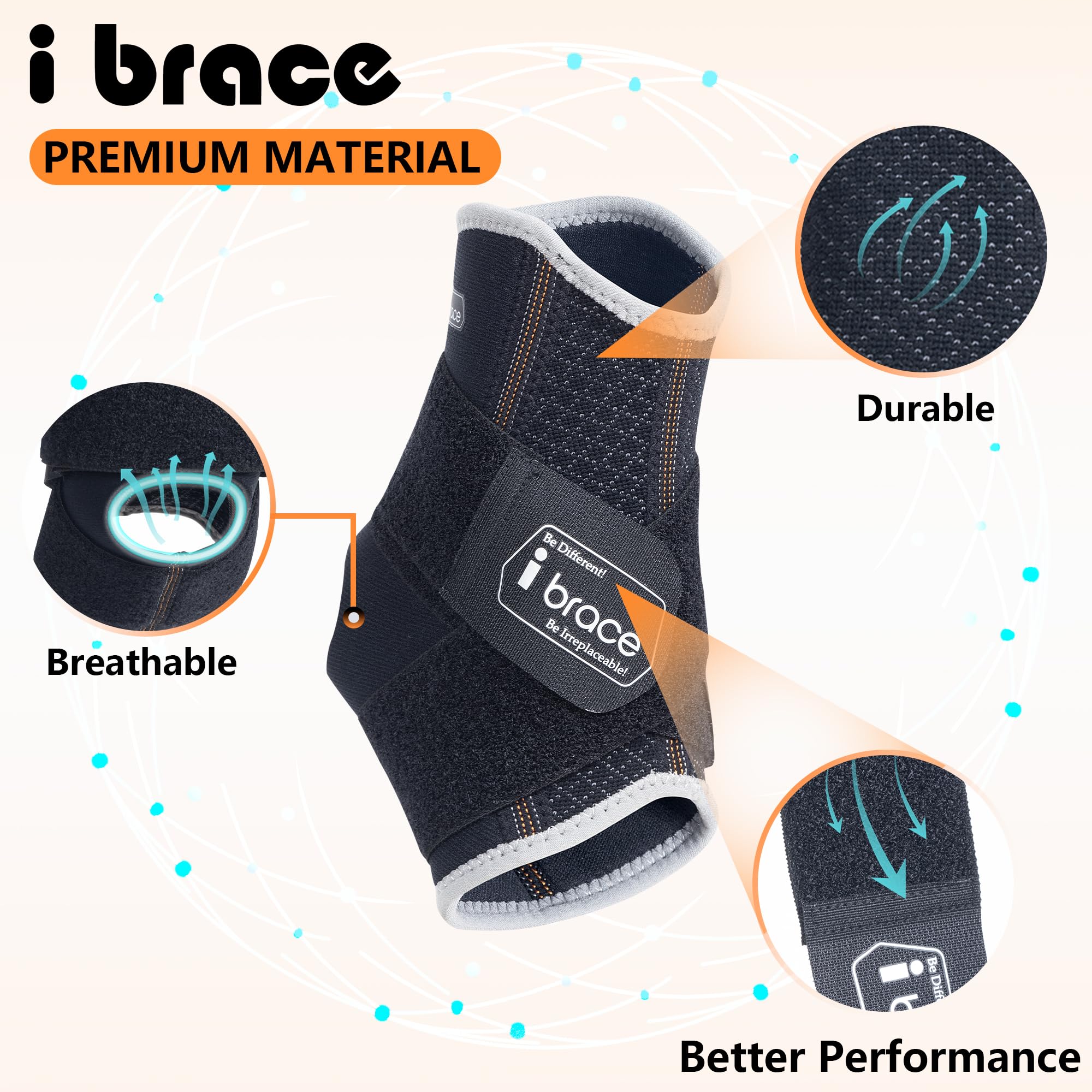 i BRACE Ankle Brace With Adjustable Straps, Relieve Ankle Pain, Suitable for Sprains, Strains, Tendonitis, Heel Spurs, Arch Injuries, and Sports, for Men & Women, Black