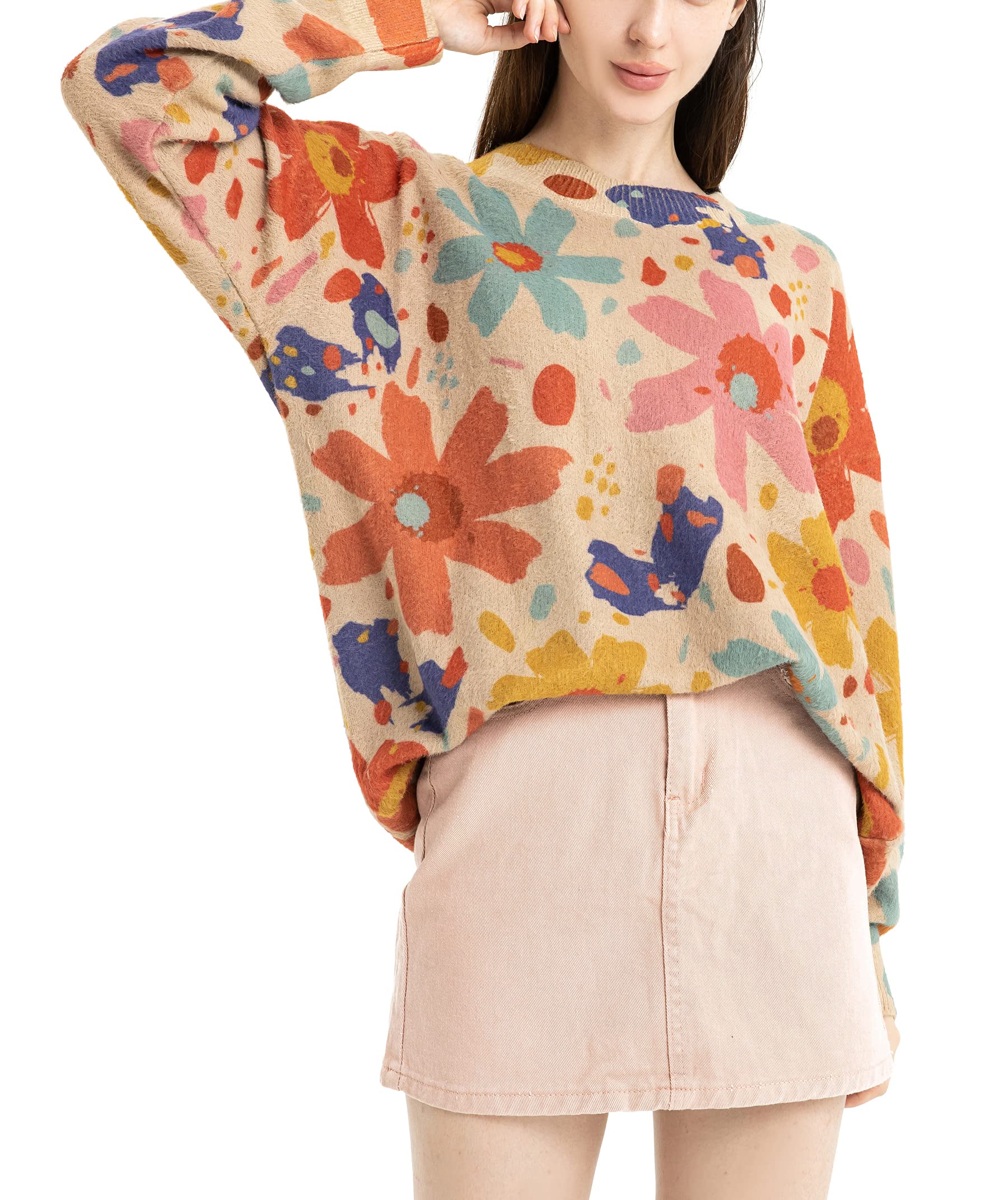 YIU ZAMMWomens Plus Size Graphic Printed Crewneck Sweaters Casual Colorblock Pullover Loose Tops, Picture 3, S