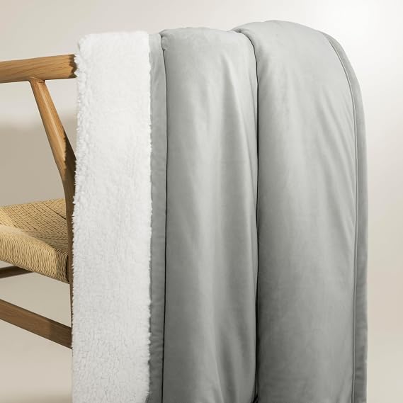 UGG Bliss Throw Blanket Plush Soft Fleece Fluffy Blankets for Bed or Couch Oversized Warm Reversible Machine Washable Medium Weight Home Decor Giftable Throw, 50-inch x 70-inch, Seal Grey
