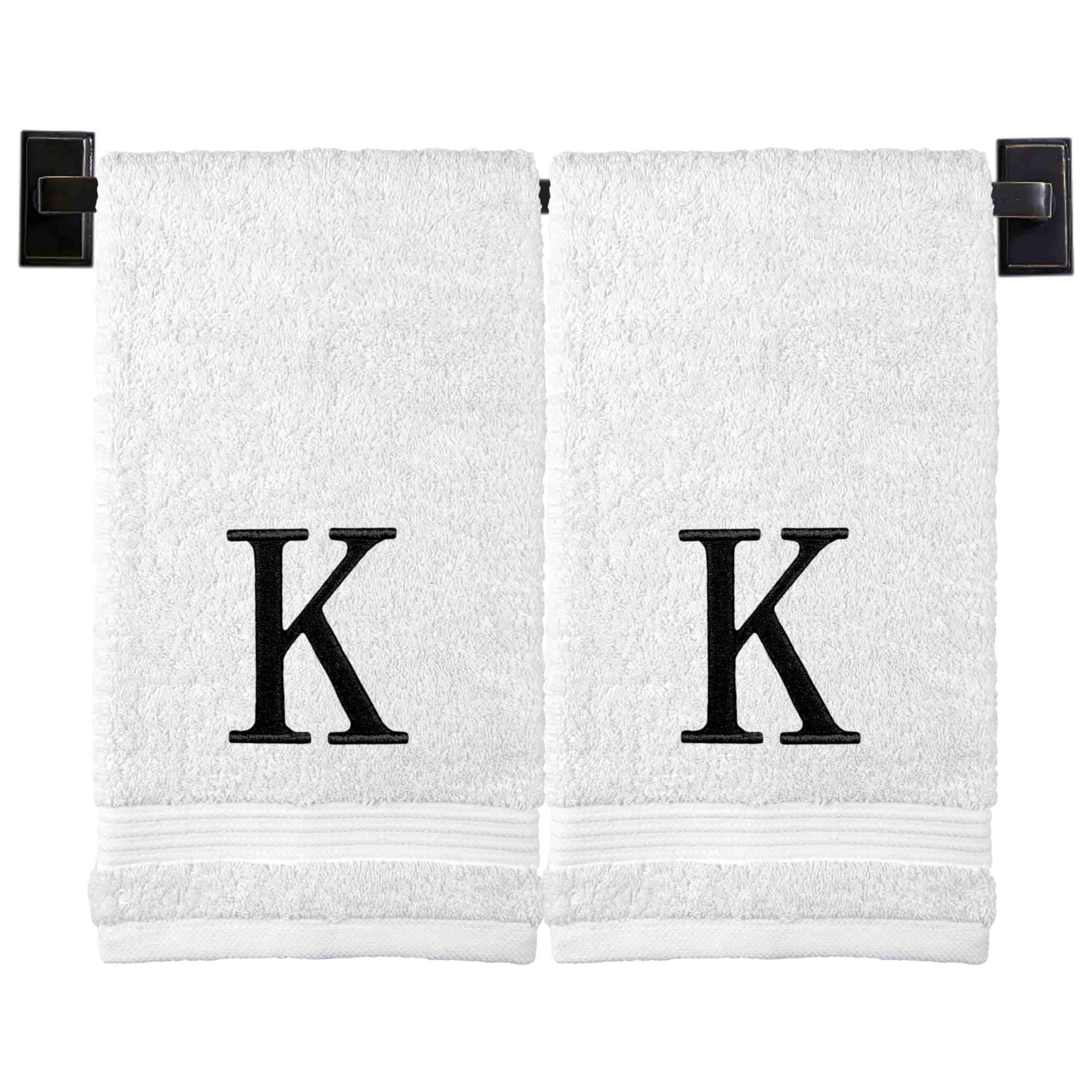 Custom Luxury Towels White Hand Towels for Bathroom with Monogram | Luxury Cotton Turkish Towels | Embroidered in USA | Set of 2 | Choose Set Color and Letter | A - Z | Modern Font