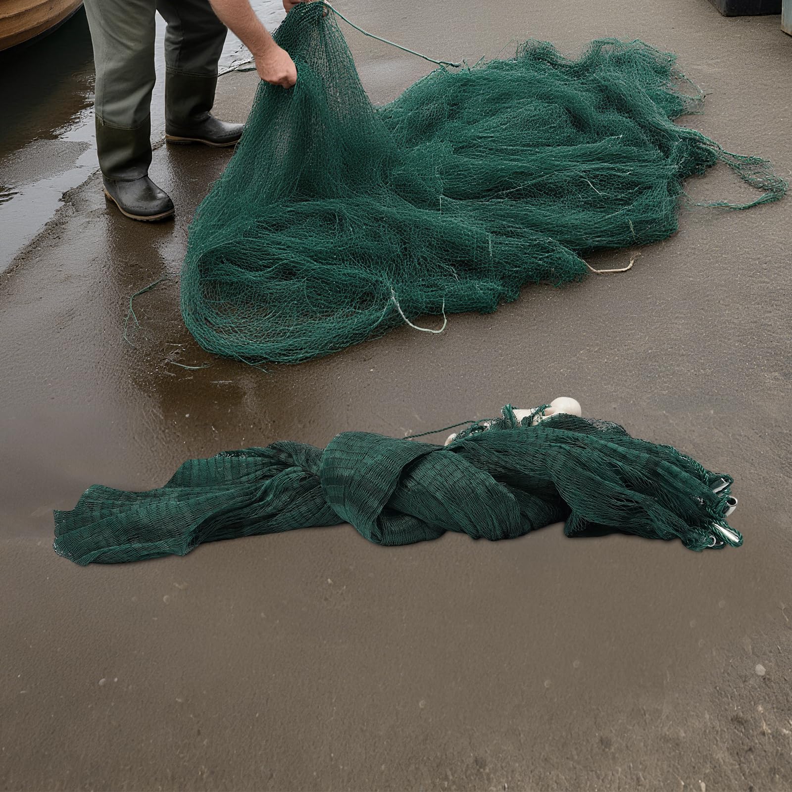 Fischernetz 3x20m Zugnetz mit Schwimmer & Gewichten, 1,5cm Engmaschiges Schleppnetz für Köderfische Elritzen, Handgeknüpftes PE-Gewebe, Wadennetz für Fluss, See & Strand