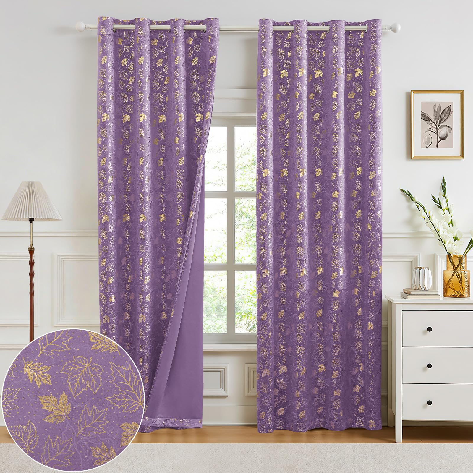 Rideau Velours Occultant Lot De 2, 140x200cm, Rideaux Thermique Isolant, Anti Froid Et Chaleur, Luxurious Doux Rideau À Oeillets, Phonique Anti Bruit, pour Salon Et Chambre, Violet Clair