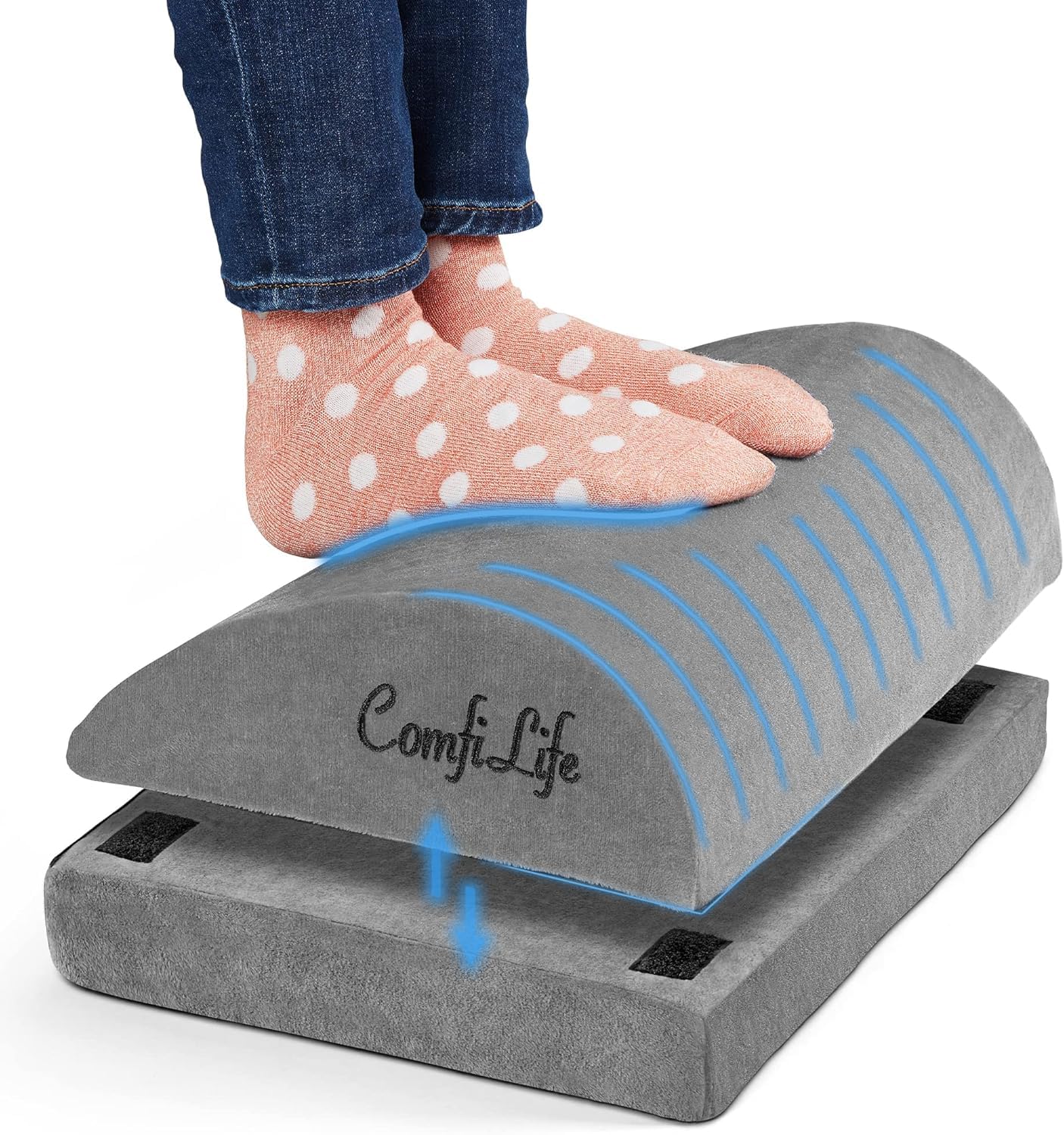 ComfiLife Foot Rest for Under Desk at Work – Adjustable Desk FootRest for Office Chair, Gaming Accessories – Ergonomic Teardrop Design for Back, Hip &amp; Leg Pain Relief – 100% Memory Foam (Gray)