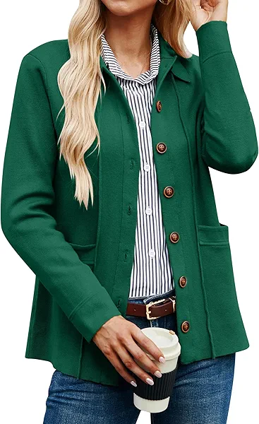 GRACE KARIN Women Casual Cardigan Knit Button Down Jacket Long Sleeve Sweater Blazer with Pockets