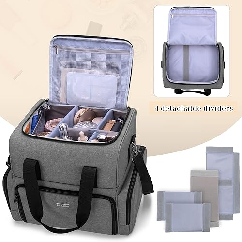 Miniatura 3 de BAFASO Bolsa de maquillaje de viaje grande de 2 capas con 3 bolsas interiores extraíbles, bolsa para el cabello, bolsa de cosméticos, bolsa de