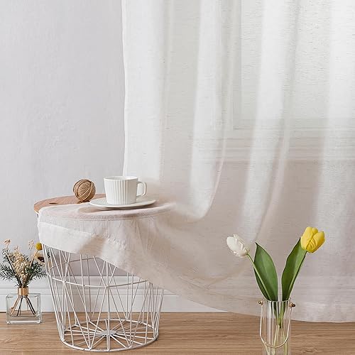 Miniatura 7 de OWENIE Juego de 2 paneles de cortinas semitraslúcidas de lino de 84 pulgadas de largo, filtro de luz natural para sala de estar, cortinas con
