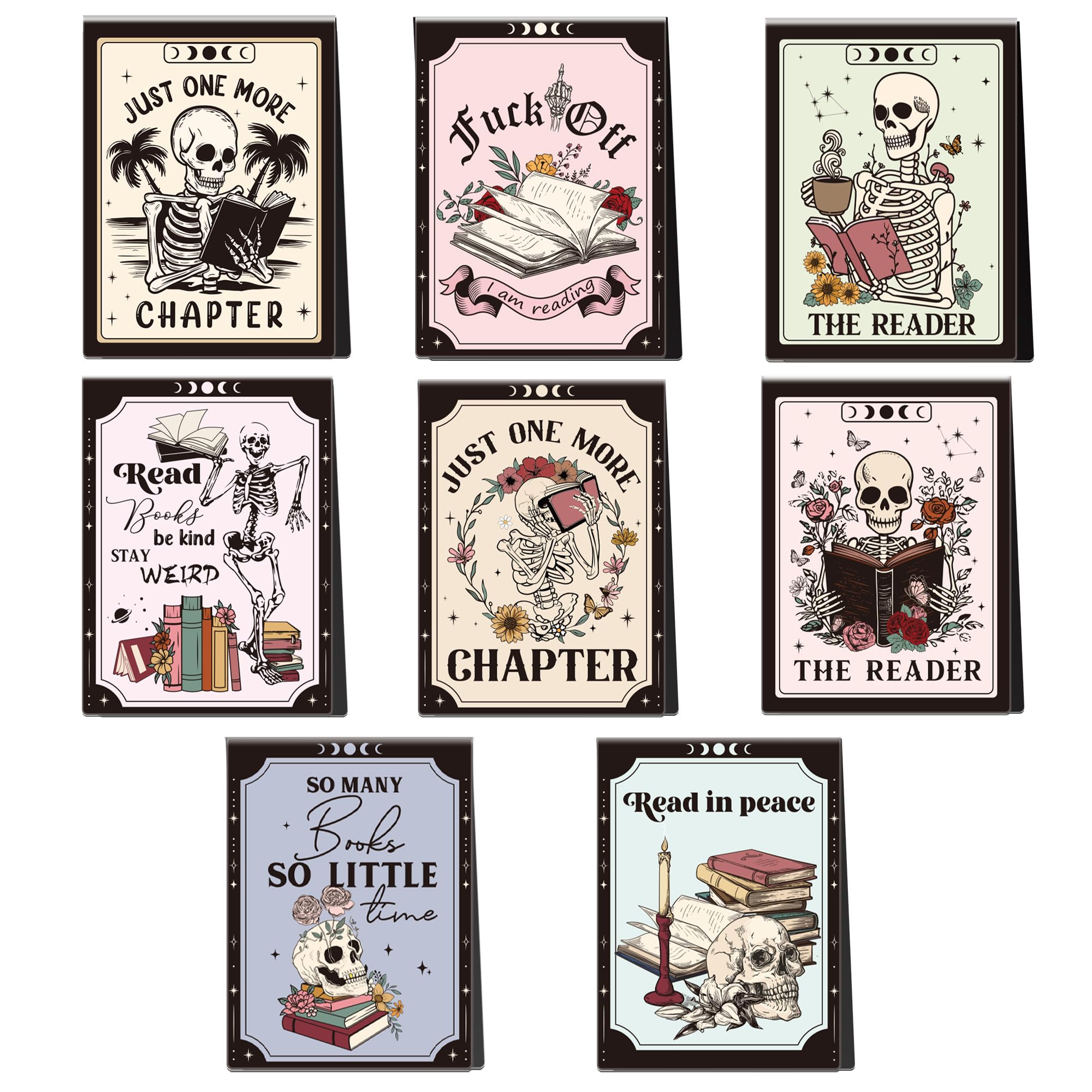 Gothic Skeleton Magnetic Bookmarks: 8 Pcs Funny Skull Book Mark for Book Lovers Horror Marker Clips Gifts for Reading Women School Office Supplies