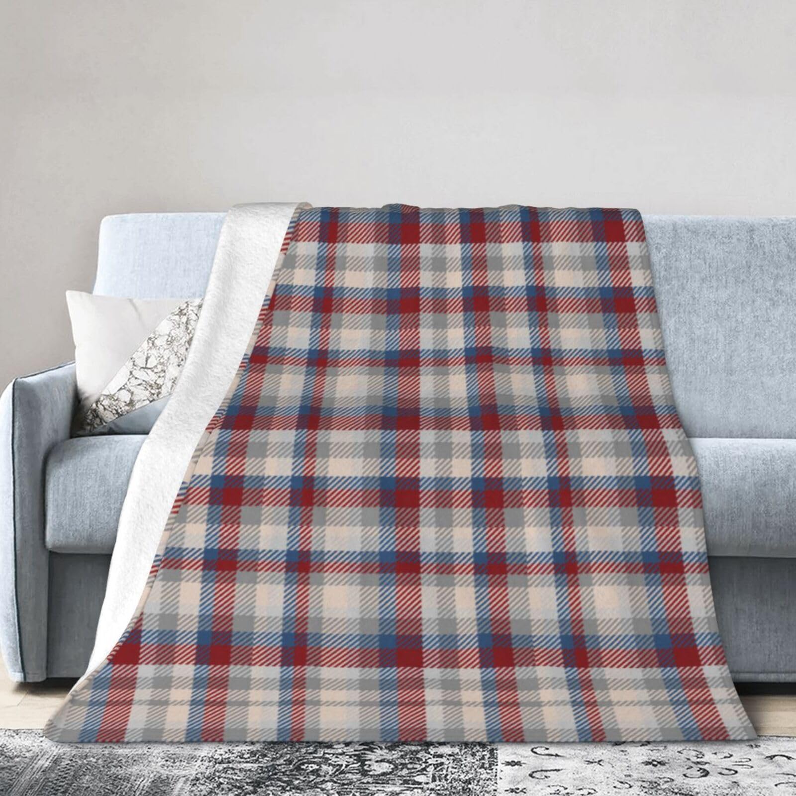 ERTDFXCV White Deer Antlers Winter Berry Plaid Blanket 60"x50"