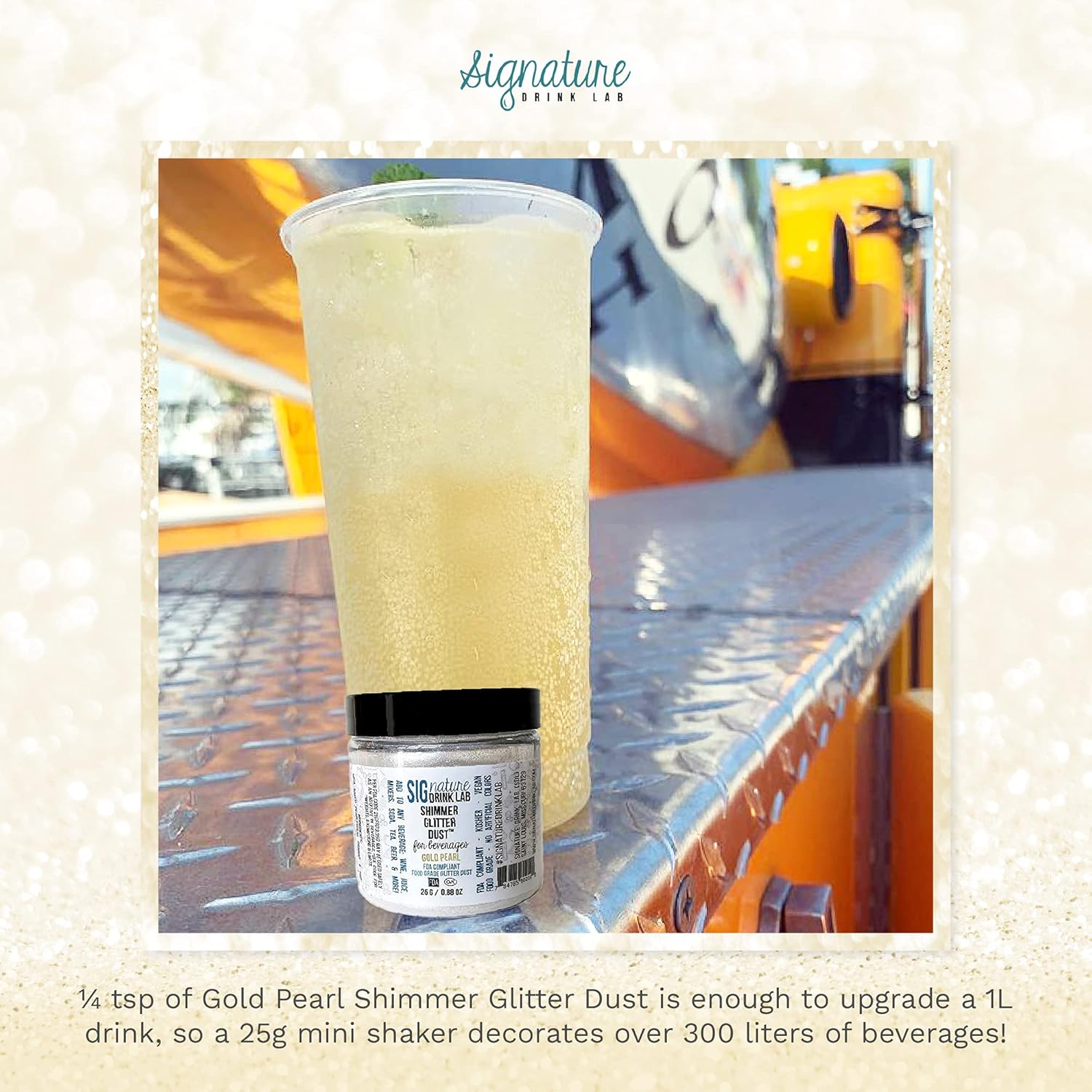 Edible Glitter for Drinks Gold - food compliant Shimmer Dust for Cocktails, Wedding, Birthday - Kosher Made in USA