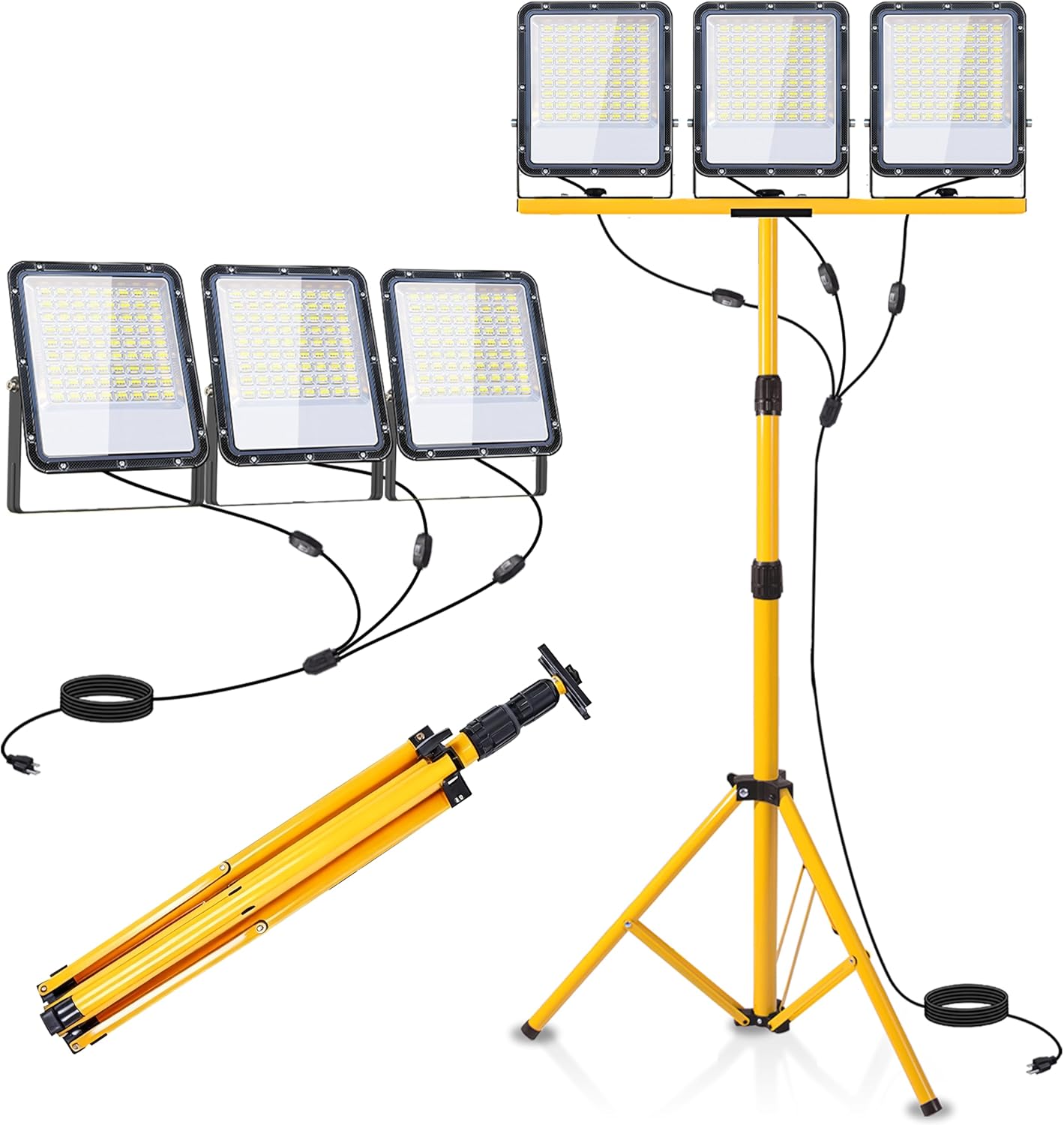 50000 Lumen LED Work Light with Stand - 3 Head Tripod Work Light - IP65 Waterproof Work Light with Tripod for Outdoor Indoor Job Site Workshop Garage Construction Site Lighting