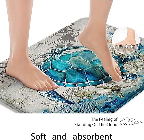 Miniatura 5 de Britimes - Tapetes de baño para baño, antideslizantes, diseño de tortuga azul, cubierta lavable, para decoración de baño, 16 x 24 pulgadas  40.64 x