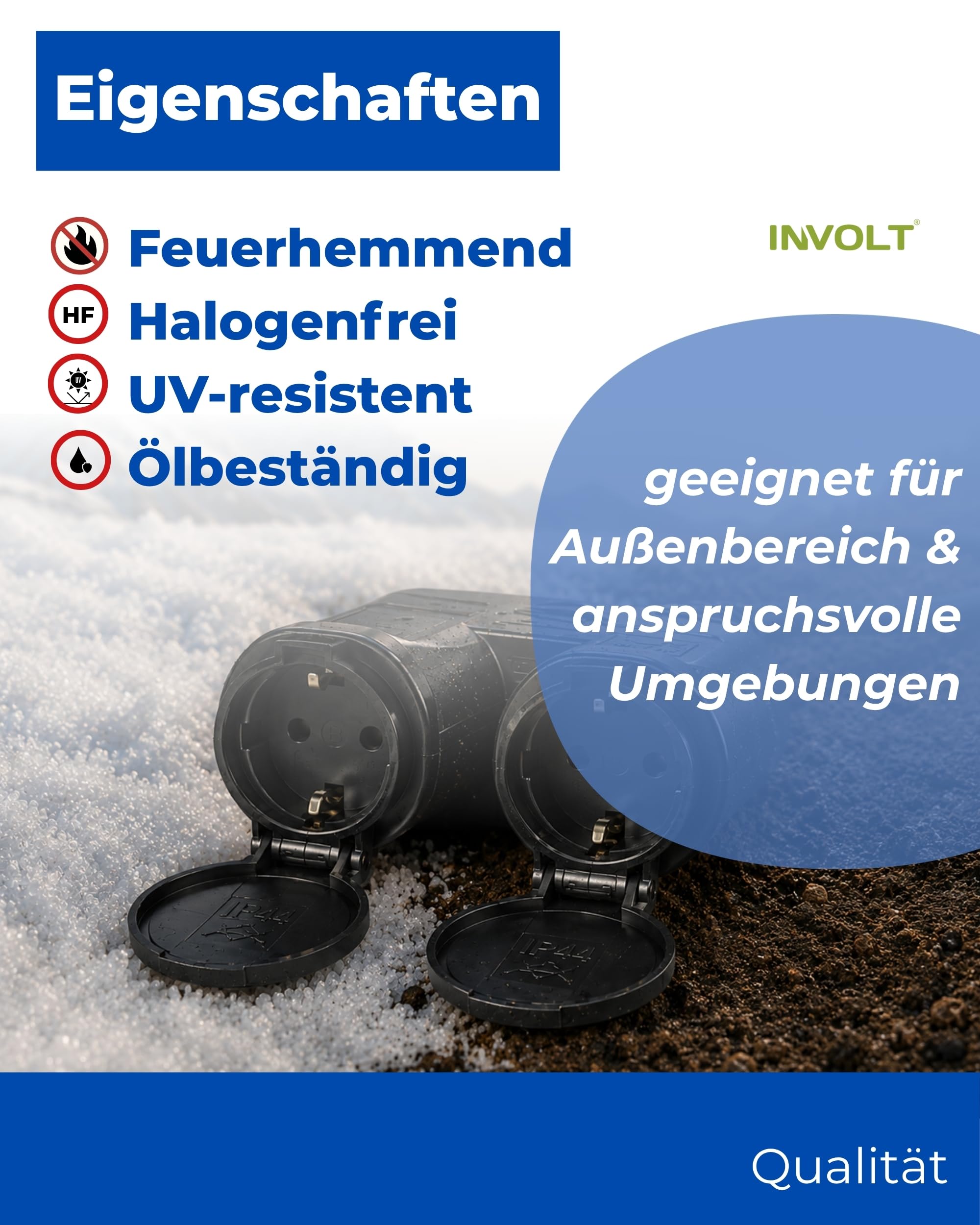 INVOLT 30m Verlängerungskabel mit 2 Schuko Steckdosen Außenbereich, IP44 H05RR-F 3G 1,5mm² schwarz Gummileitung für Garten Baustelle Werkstatt | Flexibel, Robust, IP44, Gummileitung für Garten Baustelle Werkstatt
