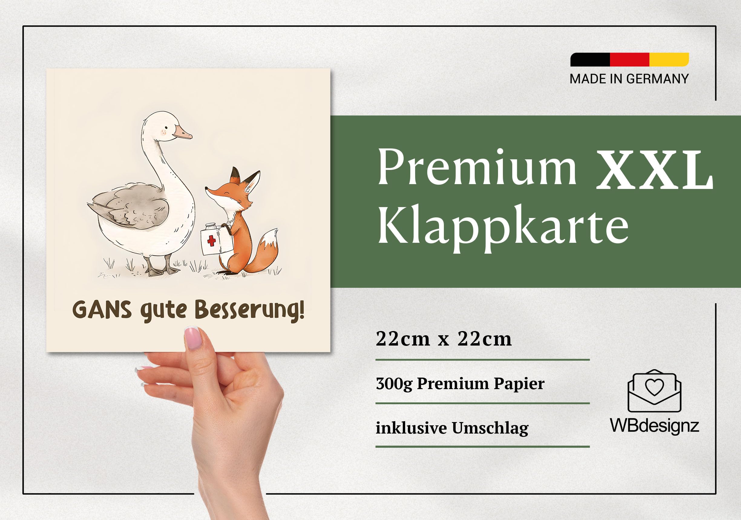 Genesungskarte „Gans Gute Besserung“ Mit Fuchs & Gans – Witzig, Hochwertig, 125x125 Mm