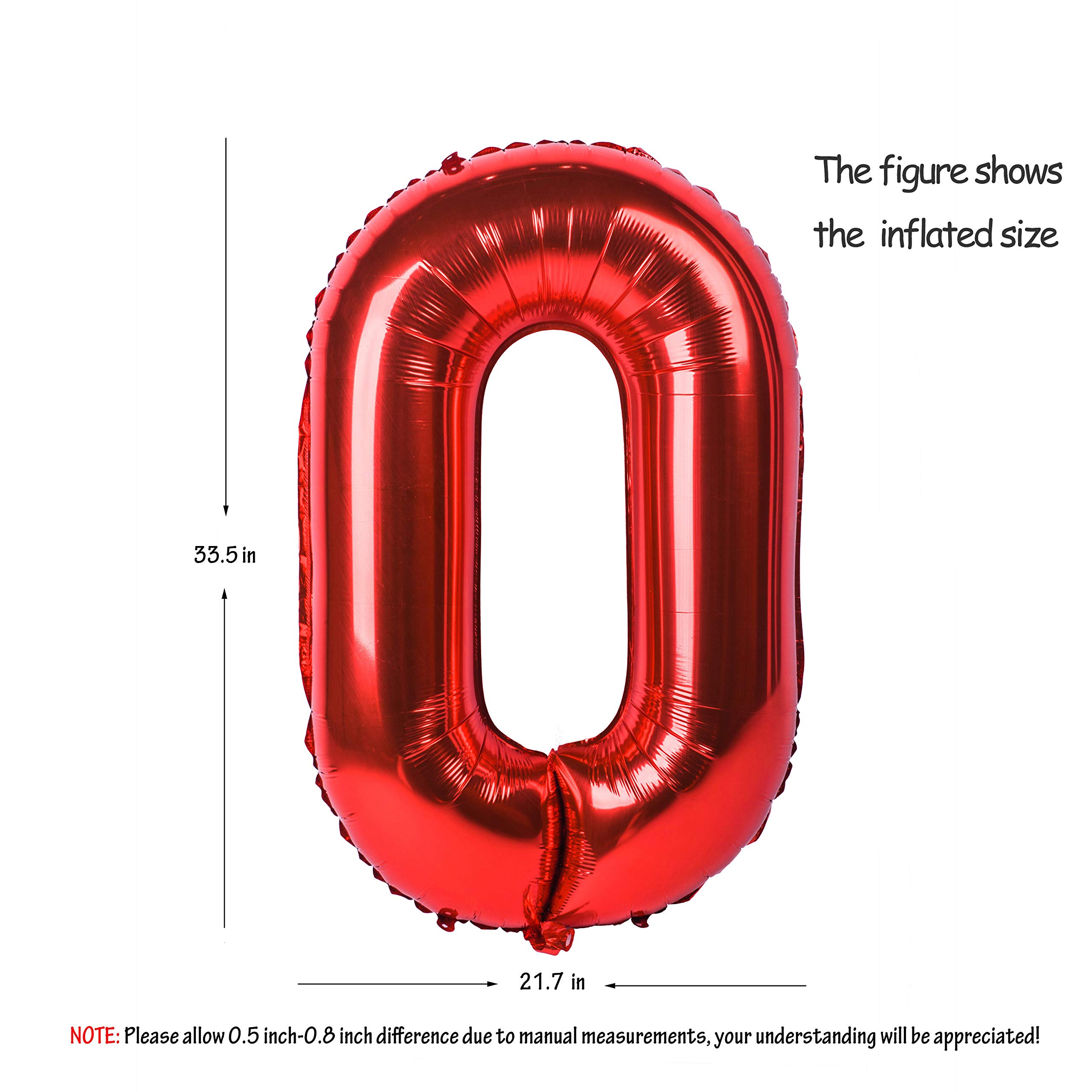 Red 0 balloon 40 Inch Giant Helium Foil Number 0 to 9 Red Balloon Birthday Wedding Party Digital Decorations (Number 0) — view 2