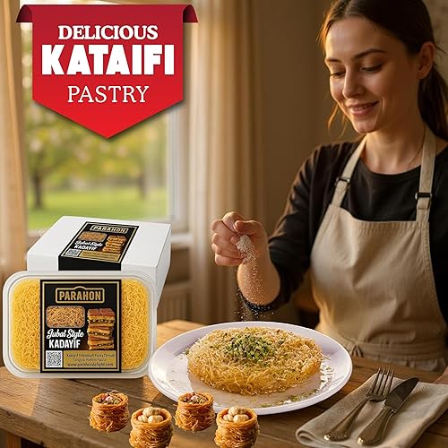 Miniatura 6 de Masa de fillo rallada Kataifi 17.6oz - Kadayif  Katafi  Katifi  Pastelería Kunafa - Relleno de chocolate de Dubai y postres de crema de pistacho -