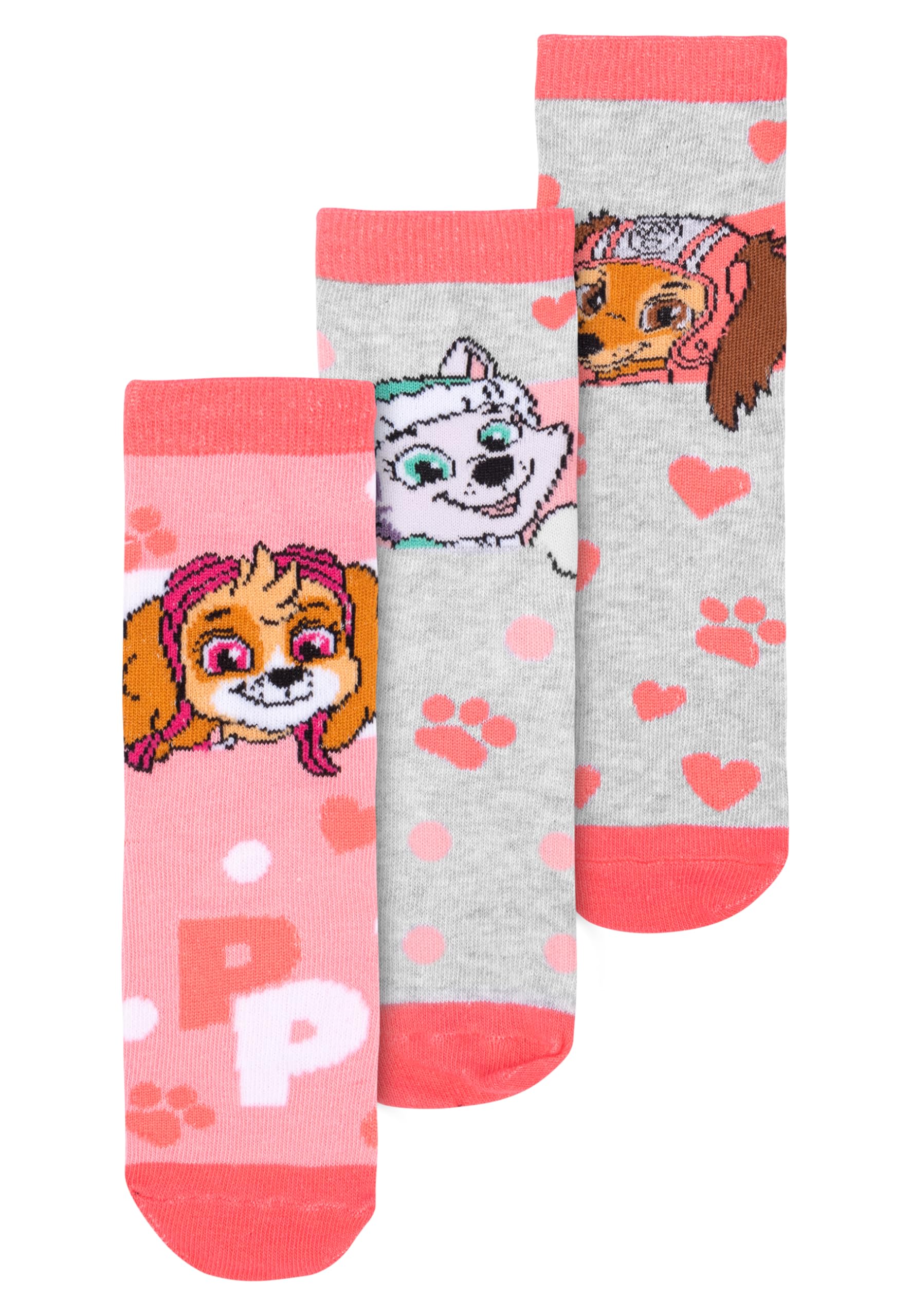 United Labels Paw Patrol Skye, Zuma, Everest Socks for Girls - Children's Trainers Children's Socks Pink/Grey (Pack of 3), pink, 27-30