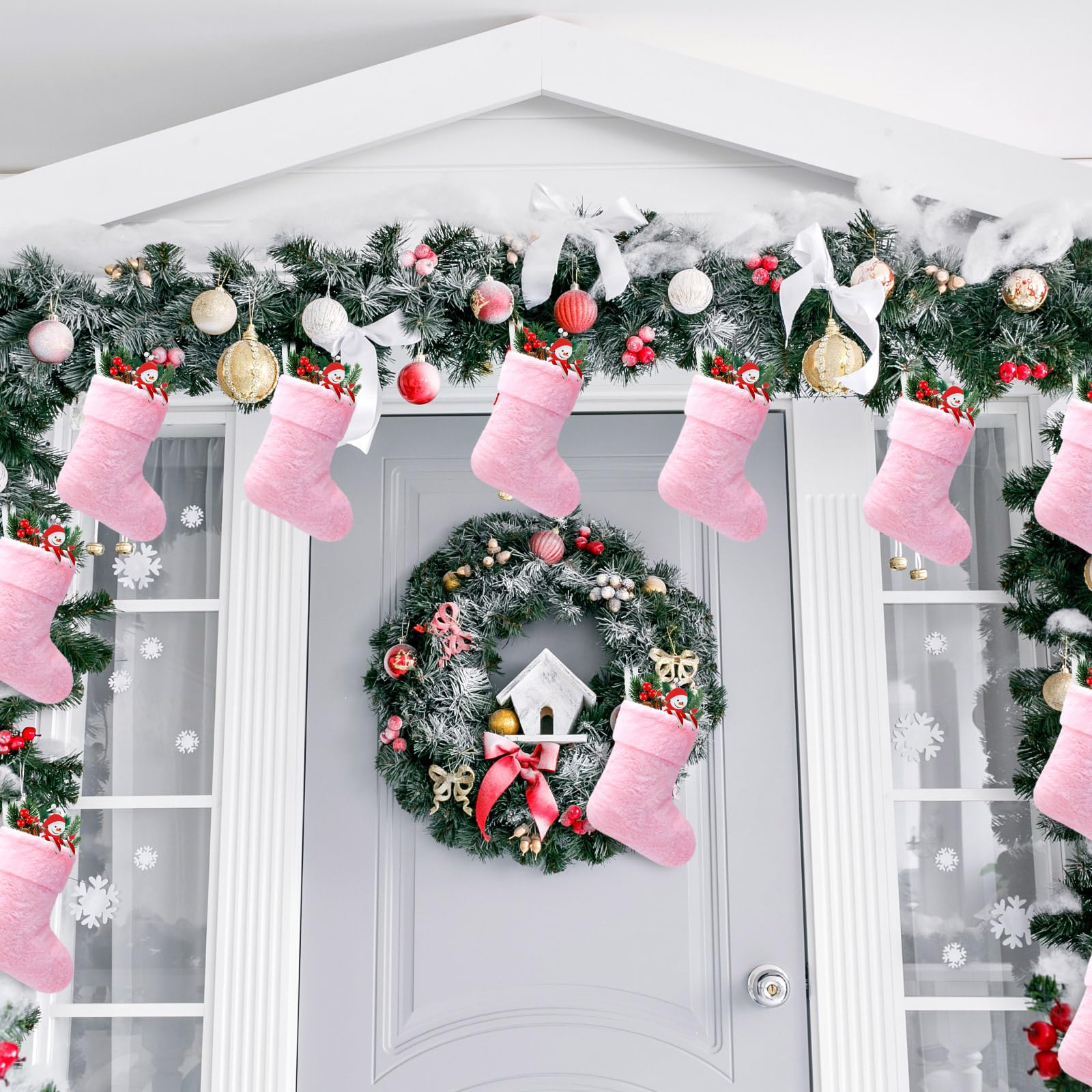 JOVITEC Lot de 12 chaussettes de Noël en fausse fourrure à suspendre pour cheminée, fête, sapin de Noël, cadeaux de 17,8 cm