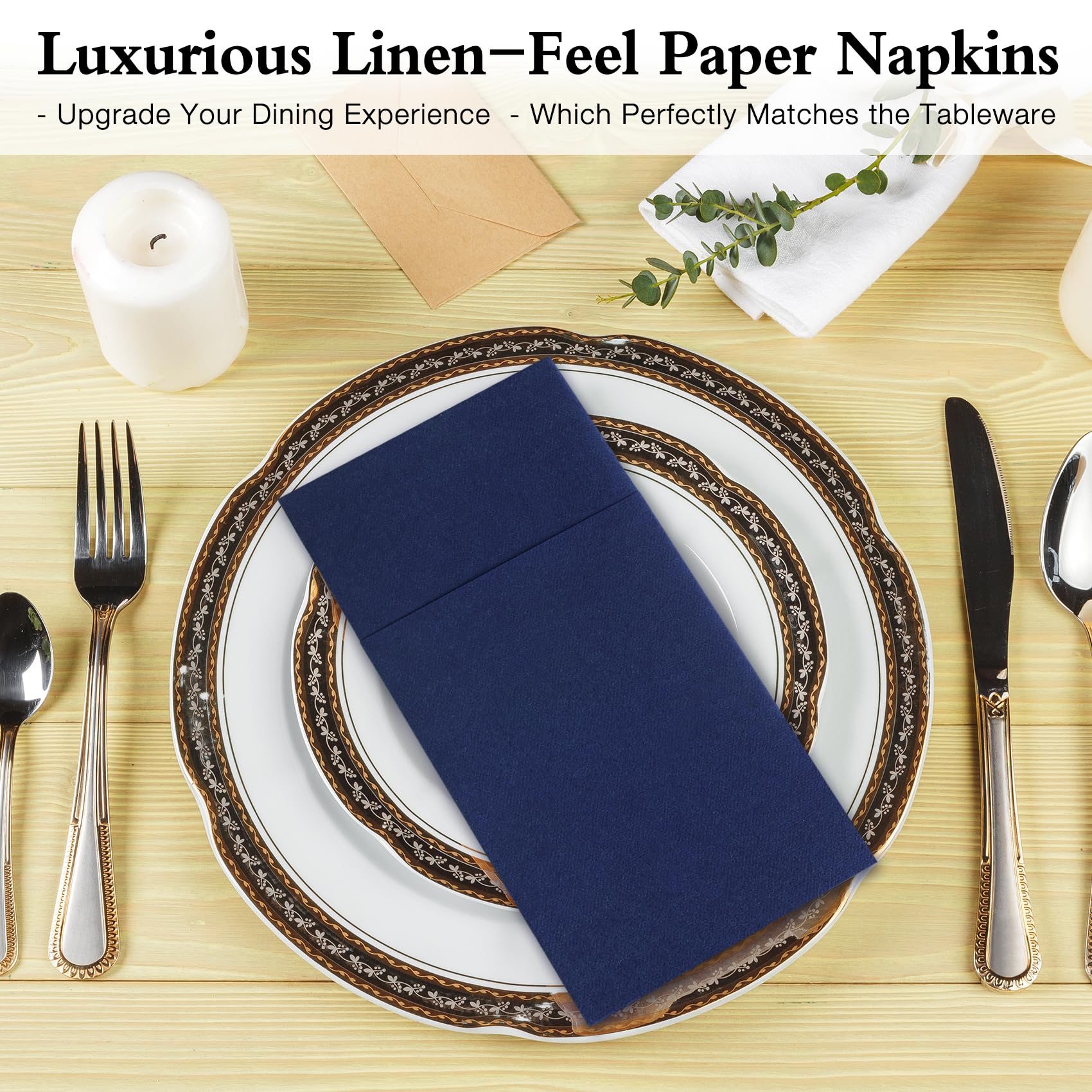 Servilletas de papel desechables, servilletas de cena con bolsillo integrado para cubiertos, servilletas de tela como servilletas, preplegadas para cuchillos y tenedores, servilletas de mano