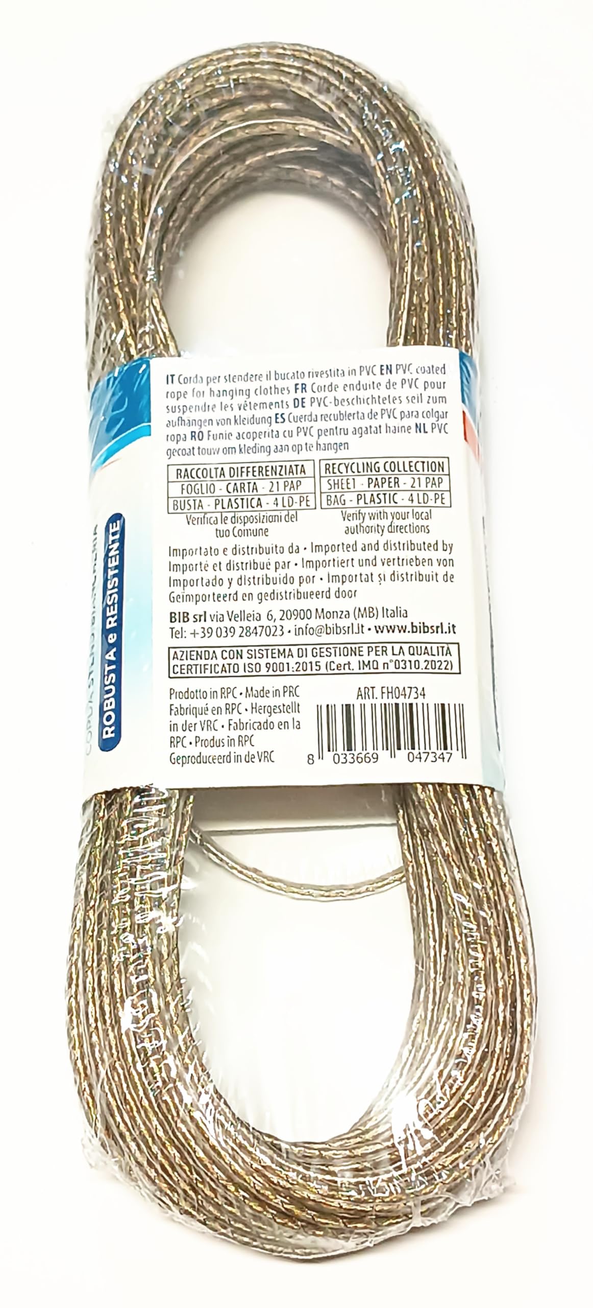 Cordino per bucato in filo d'acciaio rivestito in PVC ad alta resistenza + tenditore 20m