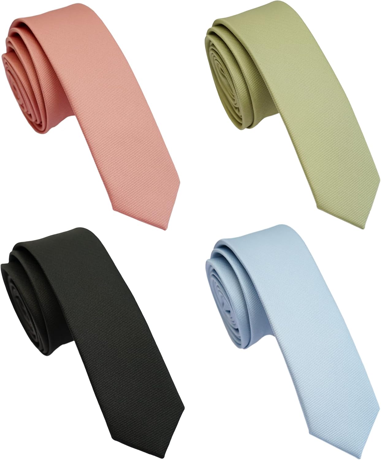 Extra Long Solid Skinny Ties for Men 4-Pack, 2 inch Slim and Thin Neckties, 63 inch Long XL Ties for Men Big and Tall
