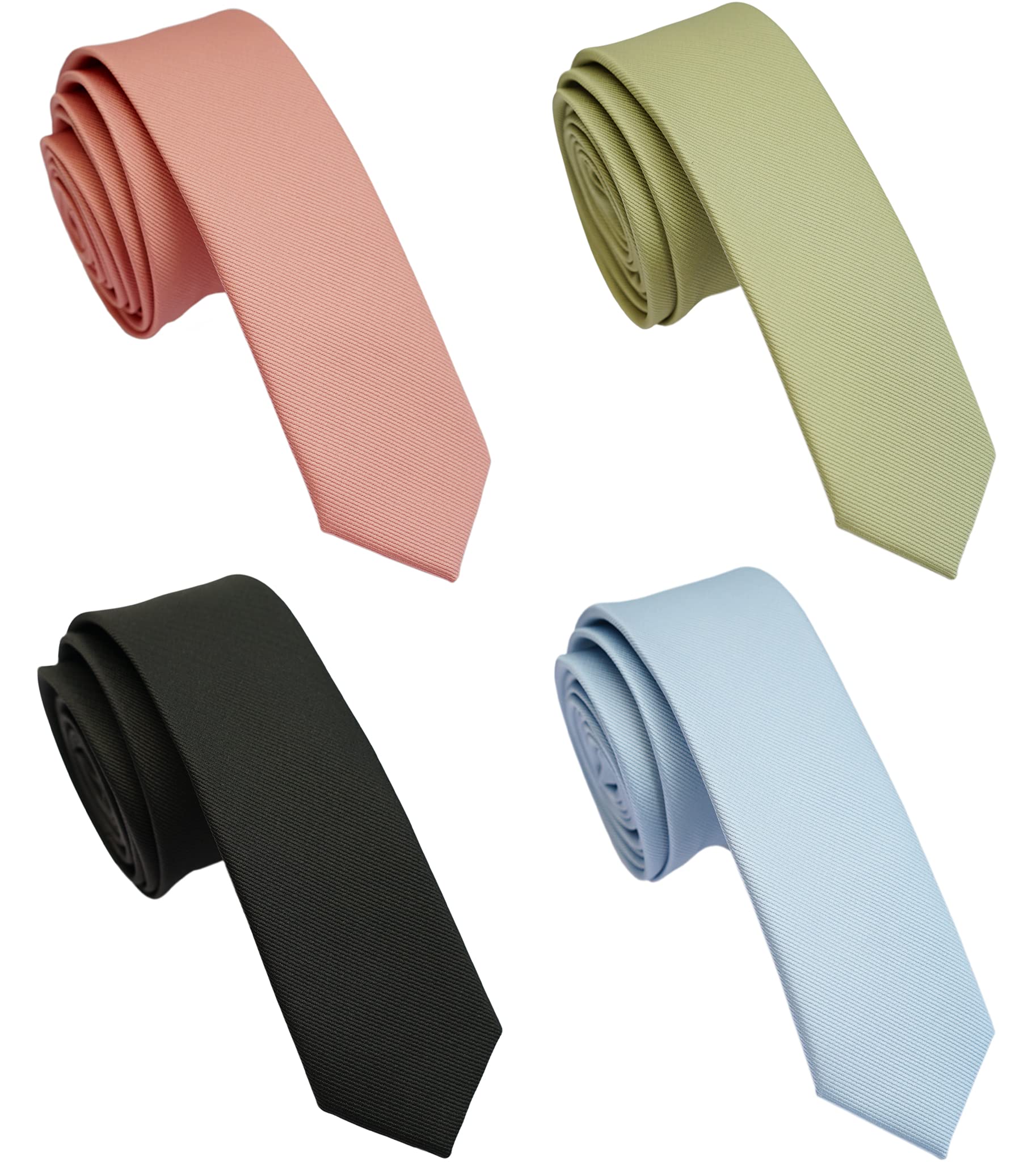 ZENXUSExtra Long Solid Skinny Ties for Men 4-Pack, 2 inch Slim and Thin Neckties, 63 inch Long XL Ties for Men Big and Tall