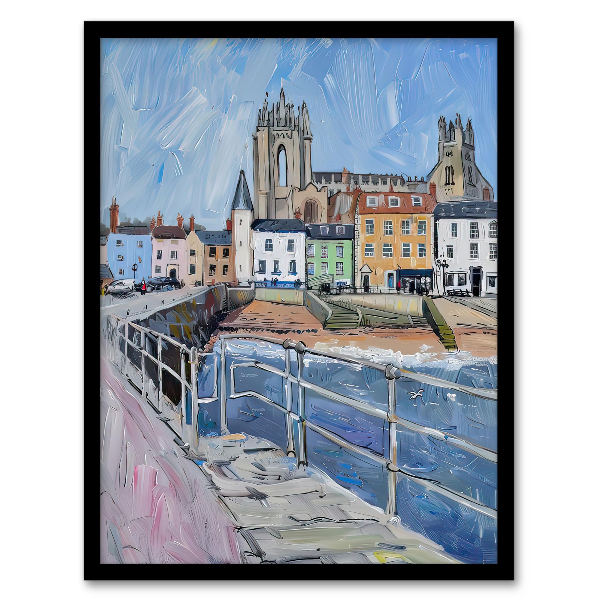 Artery8 Bridlington Pier Shore Painting Yorkshire Sunny Living Room Artwork Framed Wall Art Print A4