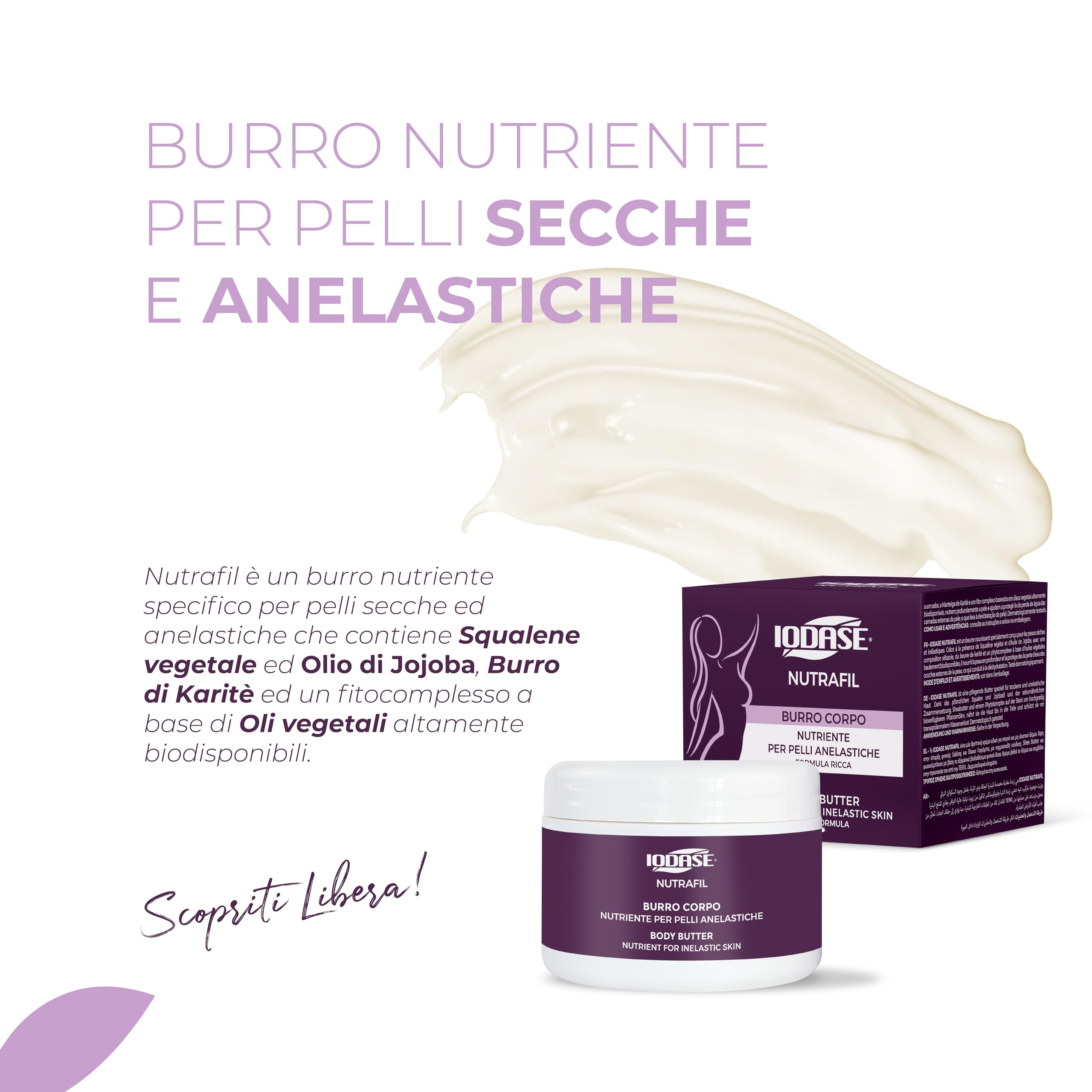 Iodase Burro Corpo Nutriente 250ml, Idratazione Intensa e Duratura, Pelle Morbida e Setosa, con Burro di Karitè, Oli Vegetali e Fitocomplesso, Ideale per Pelli Secche, Anelastiche e Sensibili