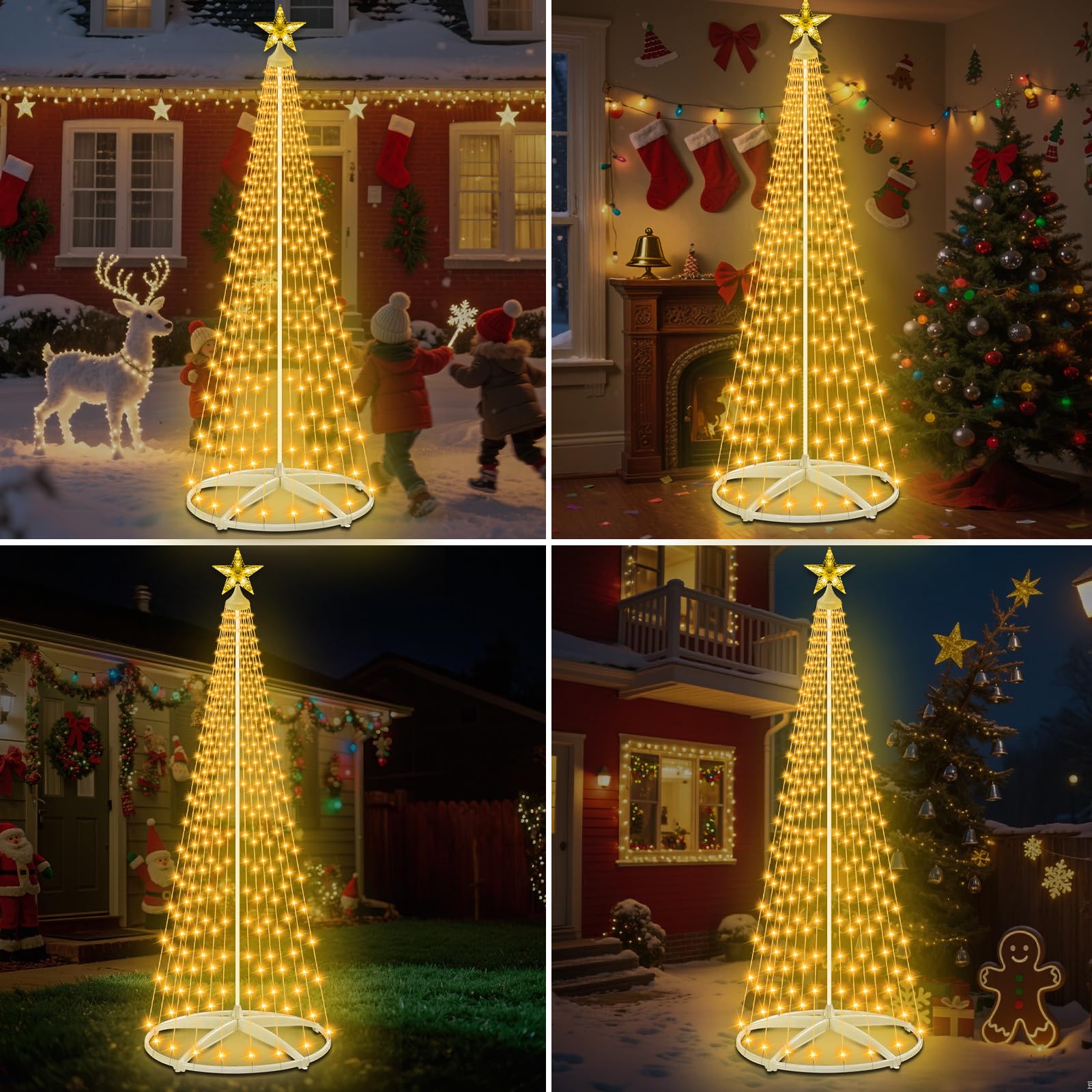 Christmas Cone Tree Lights, 2,28m 310 LED Décoration de Noël Extérieur, Sapin de Noel Lumineux, Guirlande Lumineuse d'Arbre de Noël,12 Modes, avec Télécommande pour Jardin ou Balcon (Blanc Chaud）