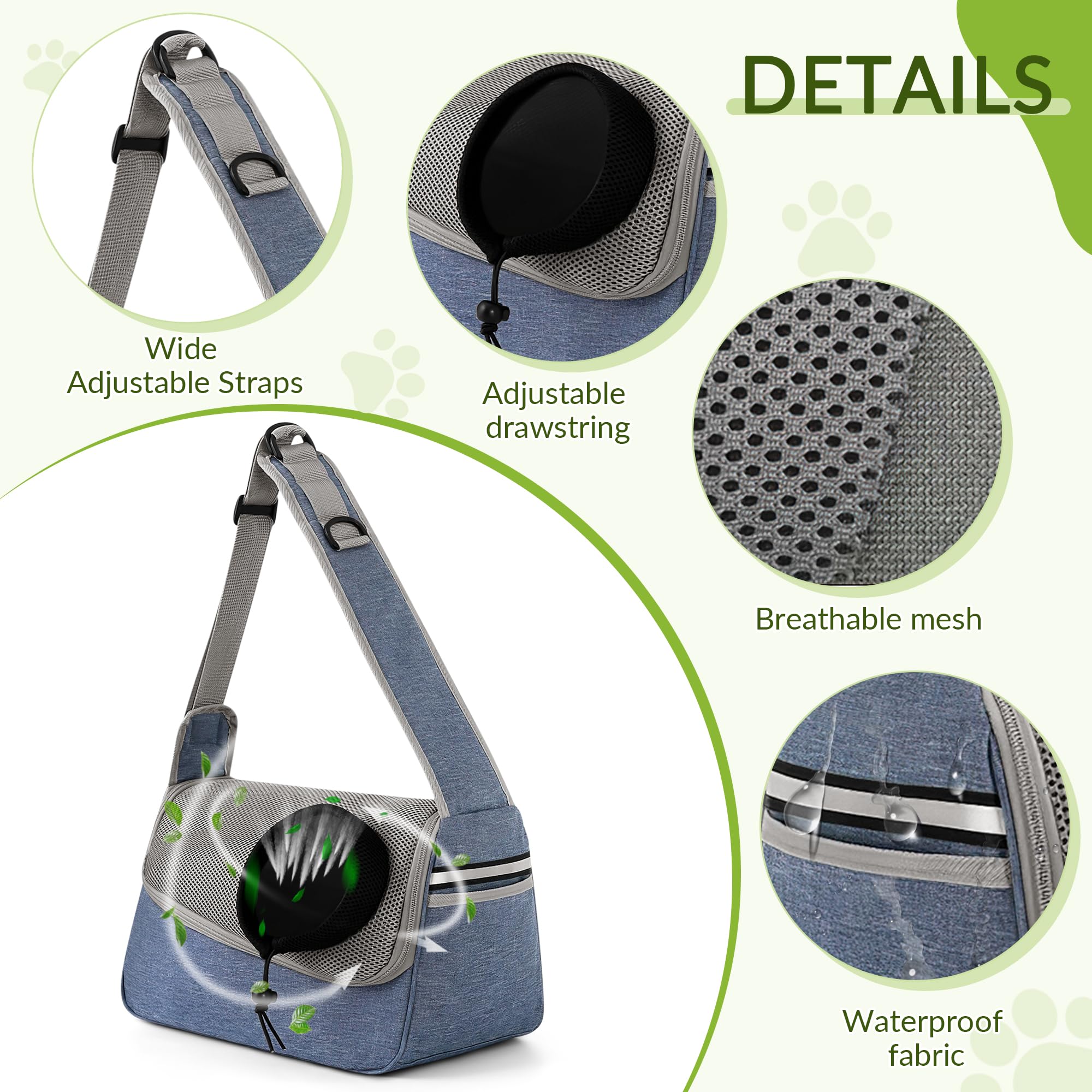 ALLSOPETS Dog Sling Carrier for Small Dogs Cats, Breathable Puppy Sling, Adjustable Shoulder Strap with Side Pocket - Image 3