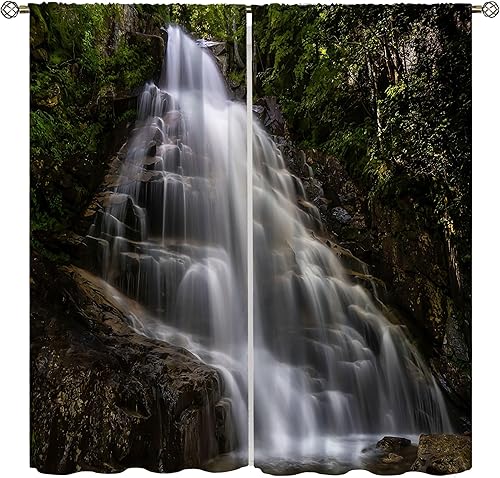 Miniatura 10 de Cortinas de cascada, patrón de paisaje con tema de naturaleza primaveral en bosque, cortinas térmicas opacas para dormitorio y sala de estar, juego