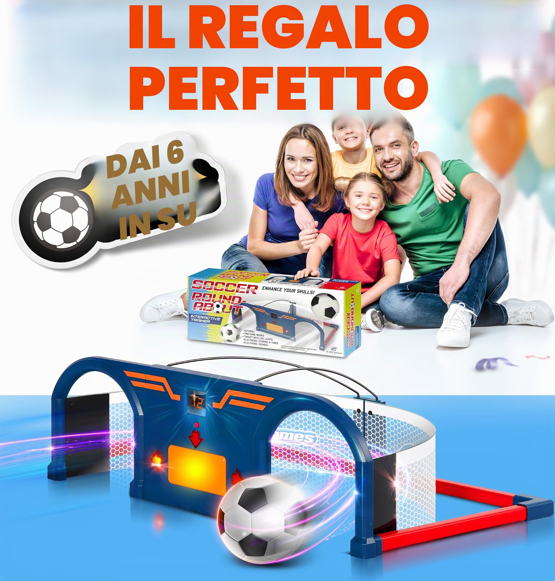 E-Jet Giocattolo da calcio per 6, 7, 8, 9, 10 anni, divertimento sportivo per giardino, interni ed esterni, giochi di calcio, regali per ragazzi e ragazze