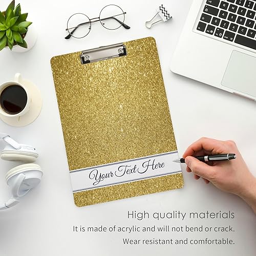 Miniatura 5 de Portapapeles con purpurina amarilla dorada personalizada con clip de metal dorado de perfil bajo para colgar, tableros de clip personalizados para