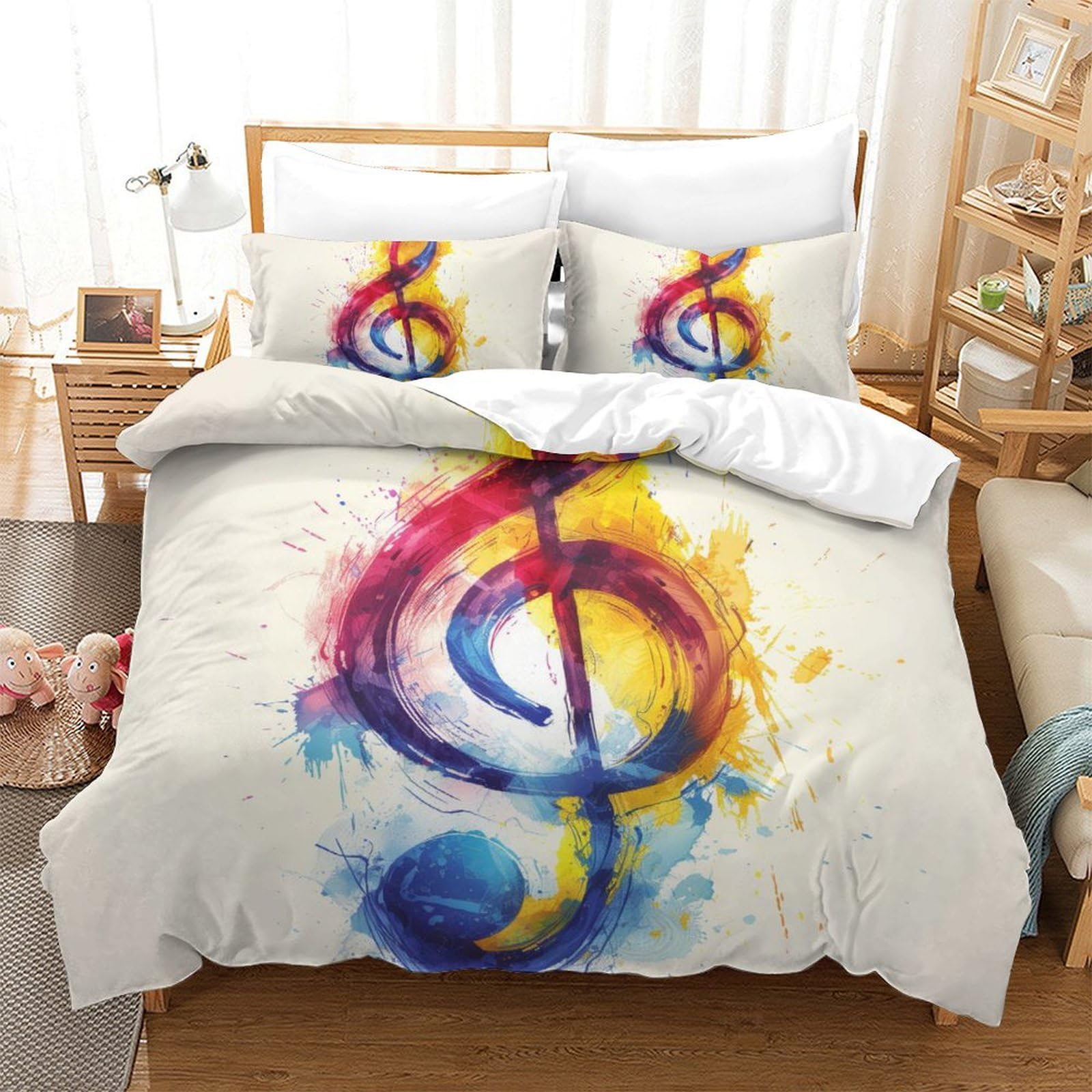 Housse de couette symboles musicaux 260x220 parure microfibre douce
