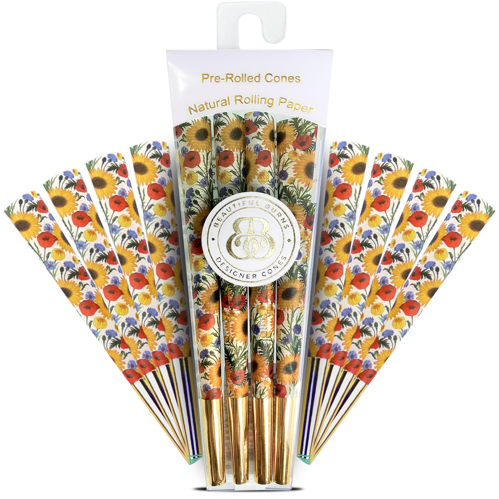 Beautiful Burns, Sunflower Salutation Pre-Rolled Cones - 8 Pack of Pre Roll Cone Shells
