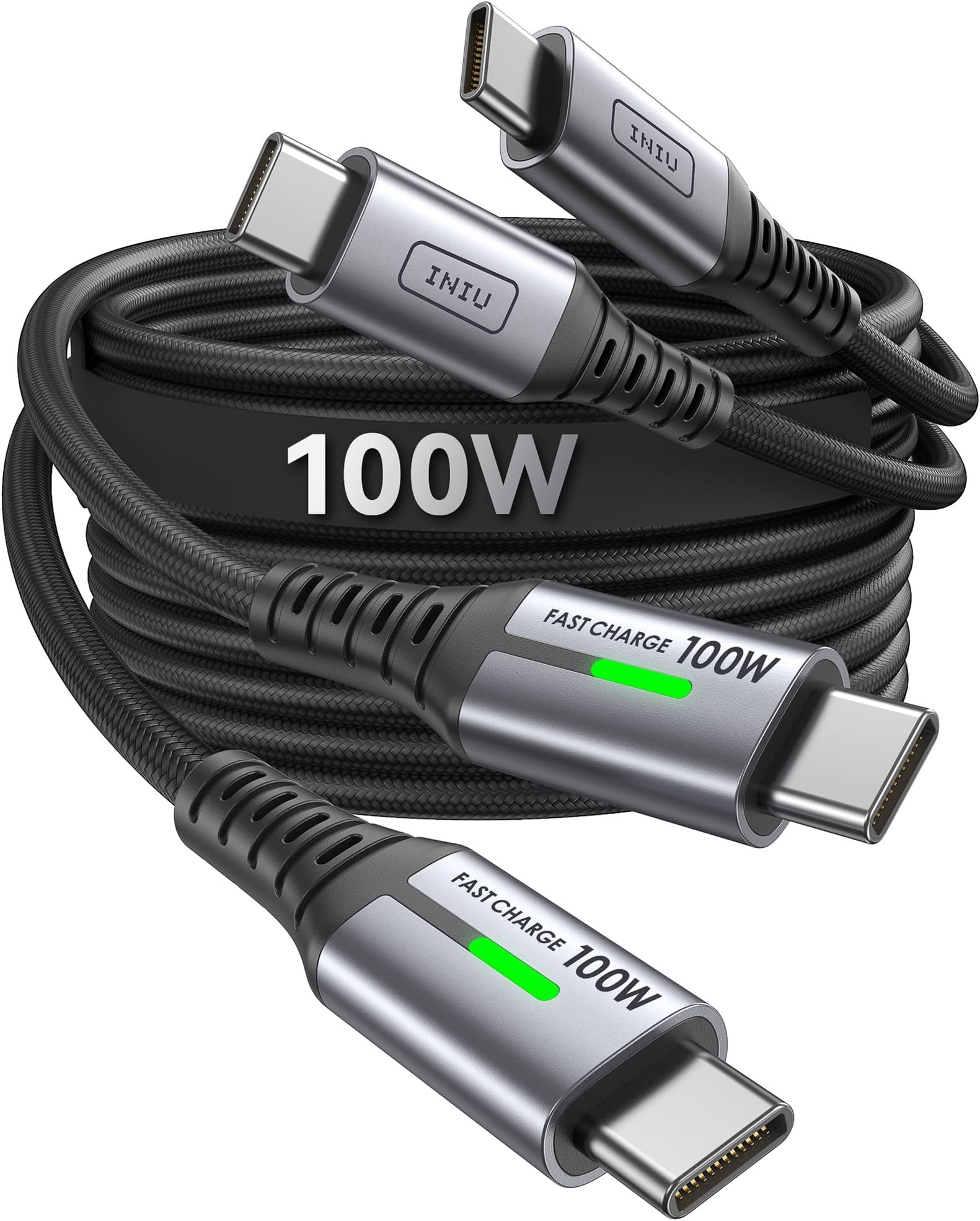 INIU Type C - Type Cケーブル [ブラック 3.3フィート+3.3フィート] 高速充電USB C to Cケーブル iPhone 15 Samsung S24 S23 Pixel 8などに対応