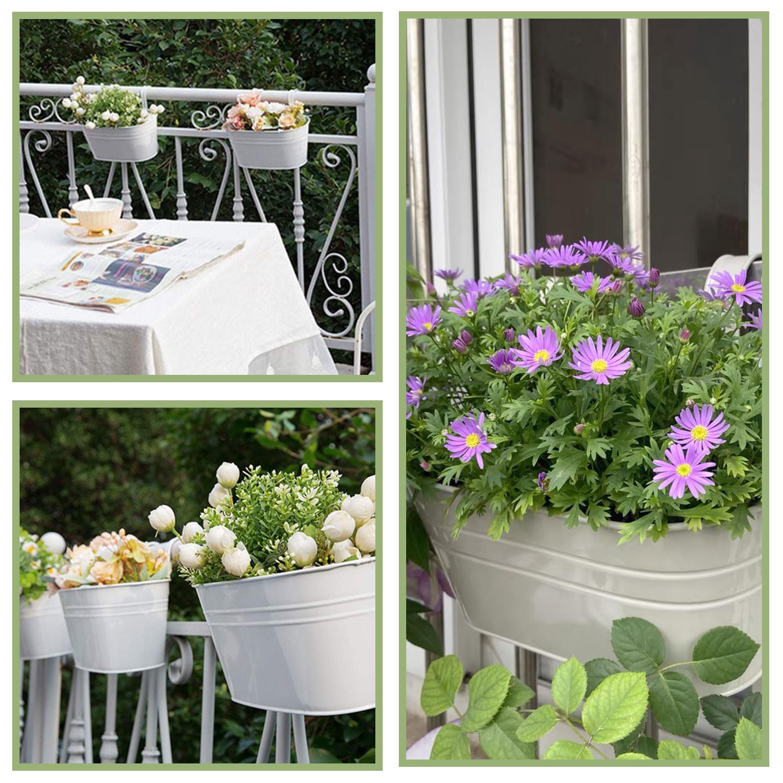HUIKJI 2 vasi da fiori da appendere in ferro metallico, fioriera da balcone con ganci staccabili, supporto per piante da giardino per la decorazione della casa