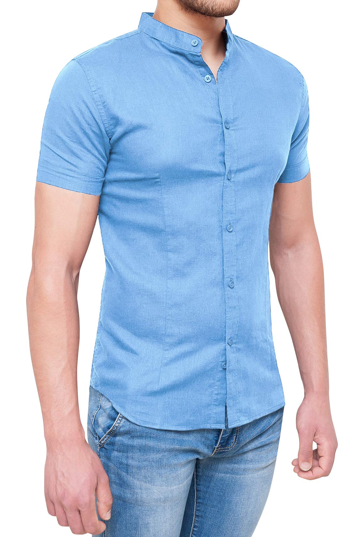 Evoga Camicia Uomo Sartoriale in Lino Maniche Corte Casual