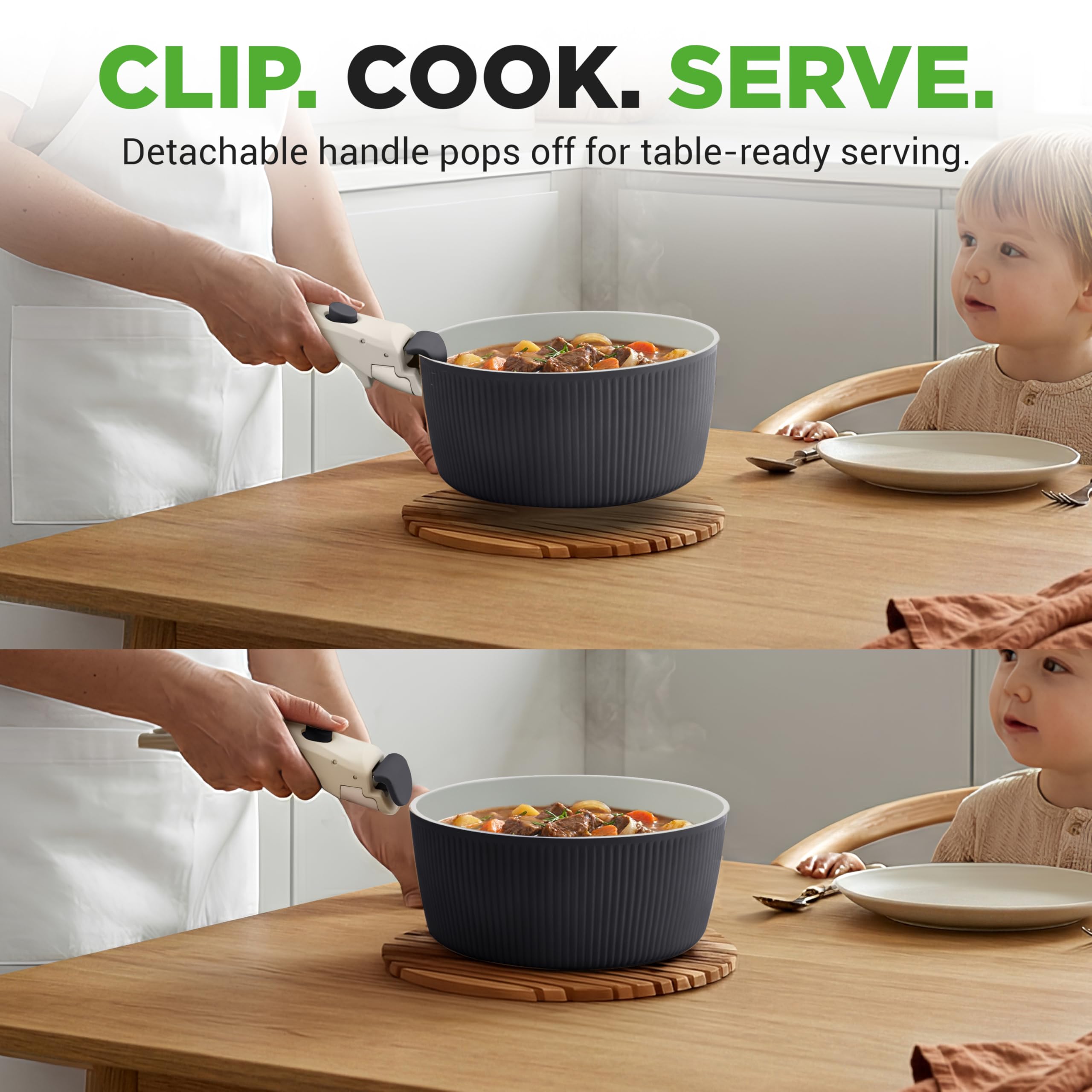 NutriChef Zestaw Naczyń Ceramicznych 18 Sztuk z Odczepianymi Rączkami, Patelnia i Garnki z Powłoką Nieprzywierającą, Powłoka Ceramiczna Bez PTFE, Oszczędność Miejsca, Do Pieca