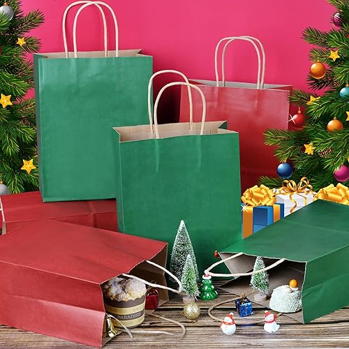 Miniatura 4 de 48 bolsas de regalo de Navidad de papel kraft rojo y verde, bolsas de regalo de Navidad verdes y rojas con asas, bolsas de regalo de Navidad, bolsas