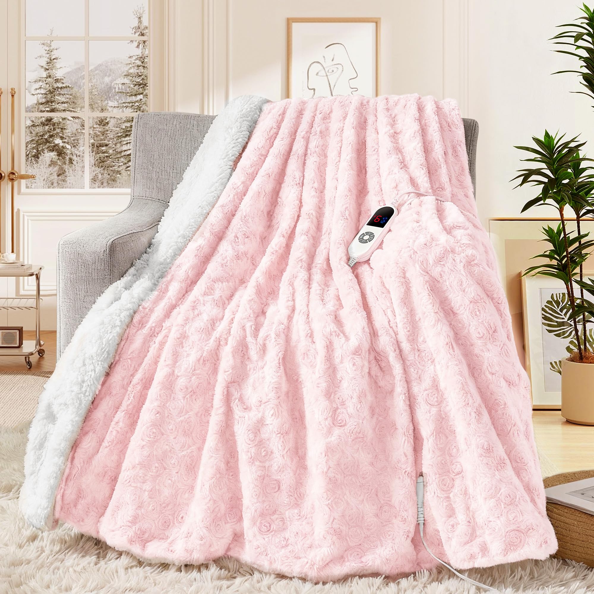 MAXEVE Faux Rabbit Fur Electric Throw