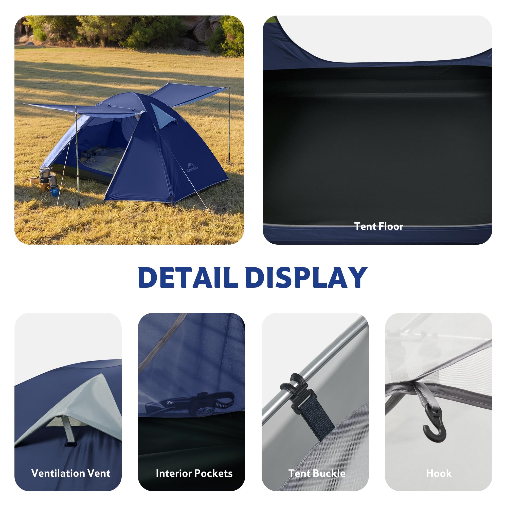 Naturehike Bleik Tenda a cupola ultraleggera per 2-3 persone, con 2 tende per campeggio, trekking e ciclismo